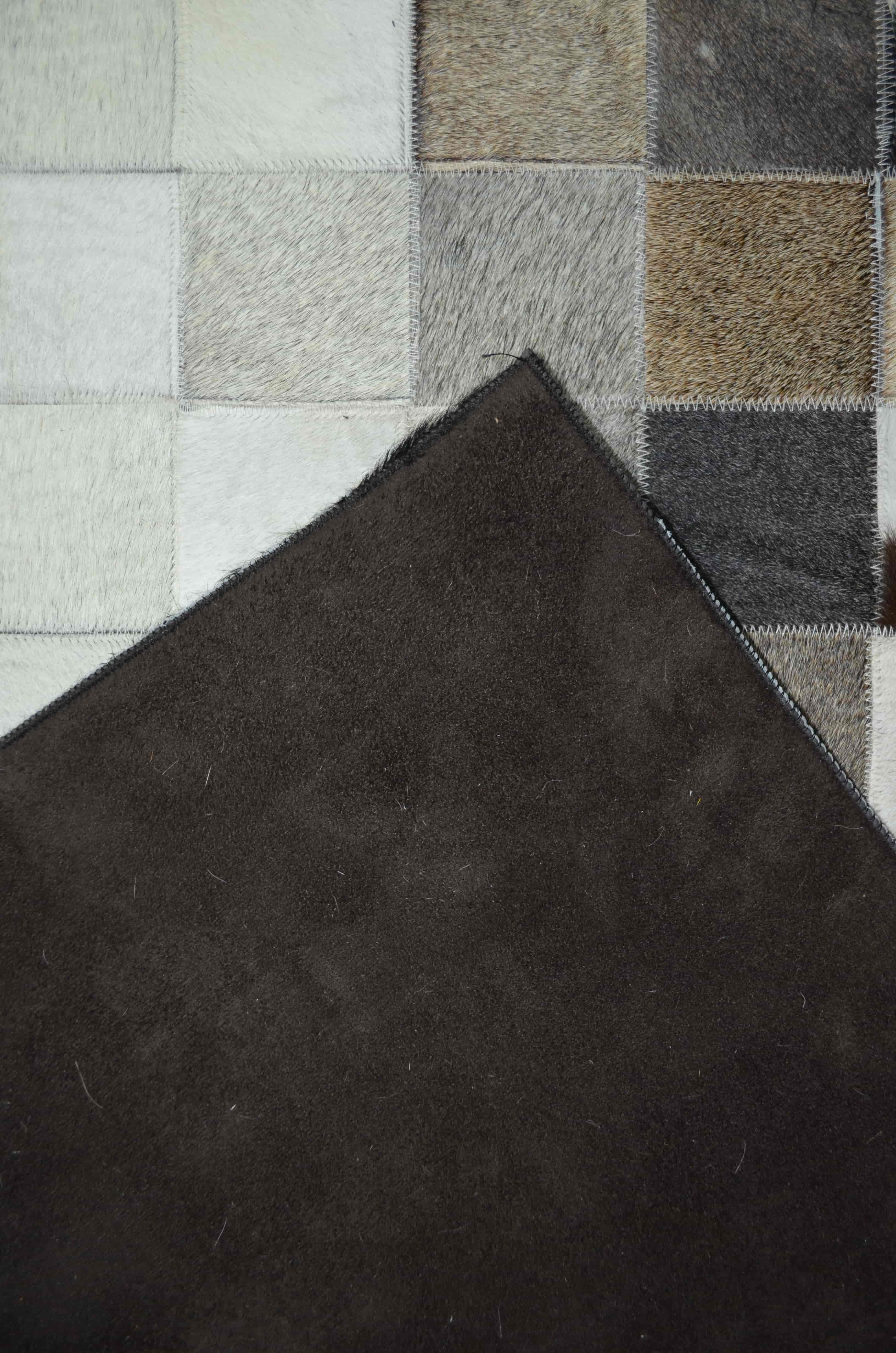 Beyaz ve Siyah Renk Ombre Geçişli Deri Patchwork Halı 120x180 cm (2,16 m²)