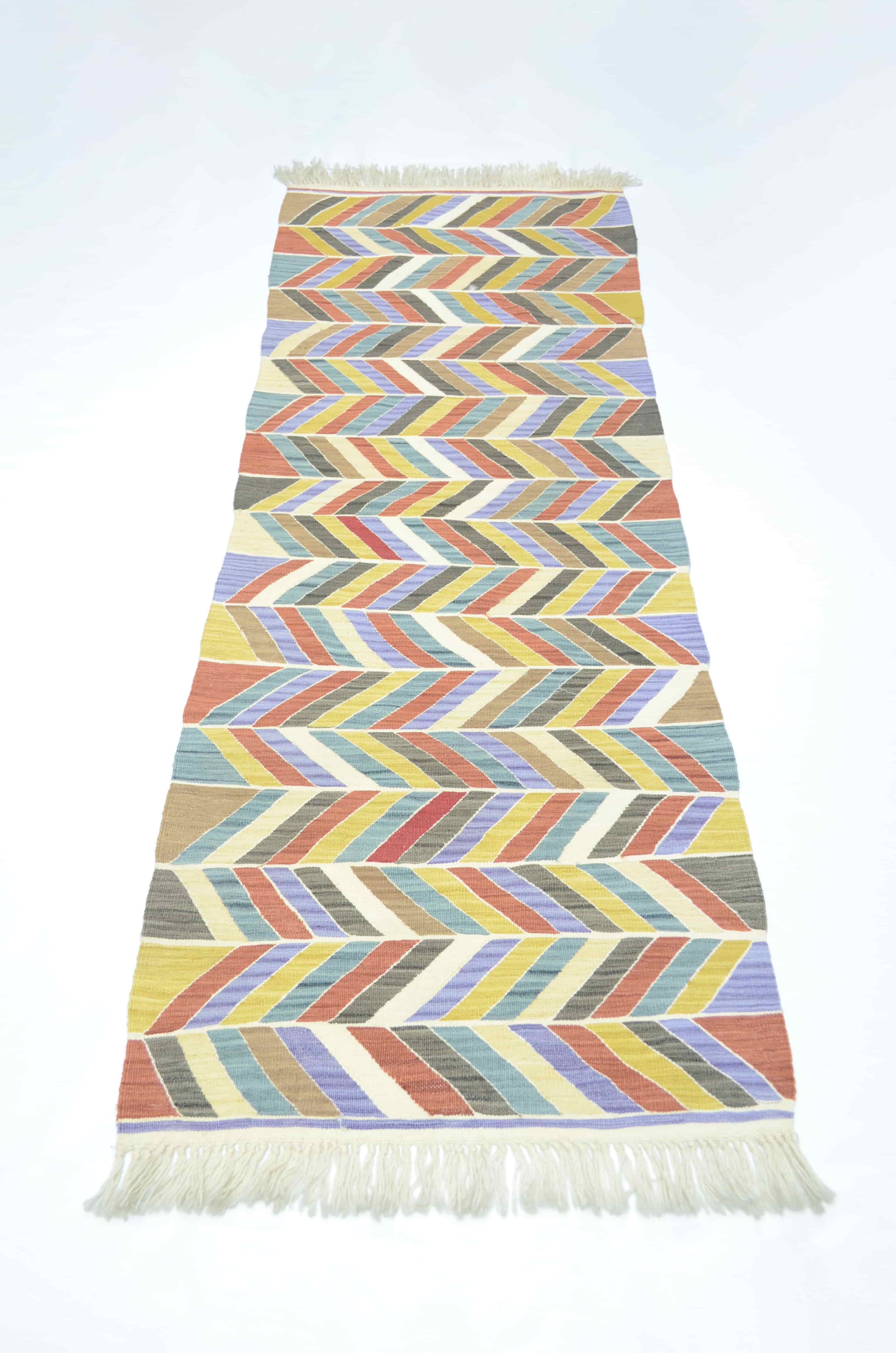 Uşak El Dokuma Renkli ve Zikzak Desenli Kilim Yolluk 60x170 cm (1,02 m²)