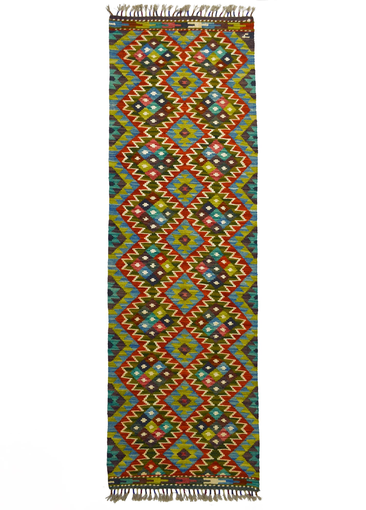Yün İplikten El Dokuma Afgan Kilim Yolluk 64x201 cm (1.29 m²)