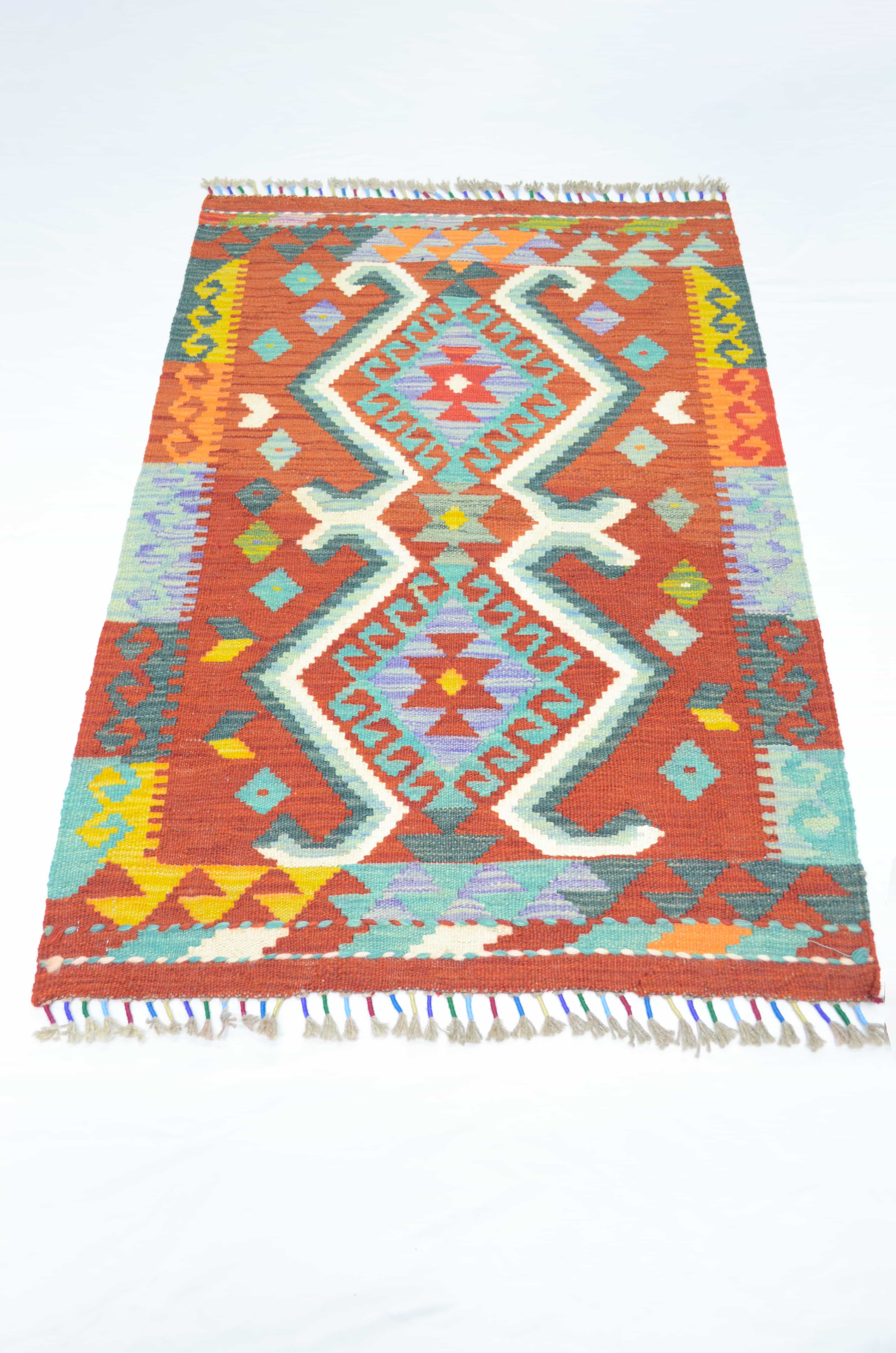 Yün İplikten El Dokuma Kırmızı Renk Afgan Kilim 80x120 cm (0.96 m²)