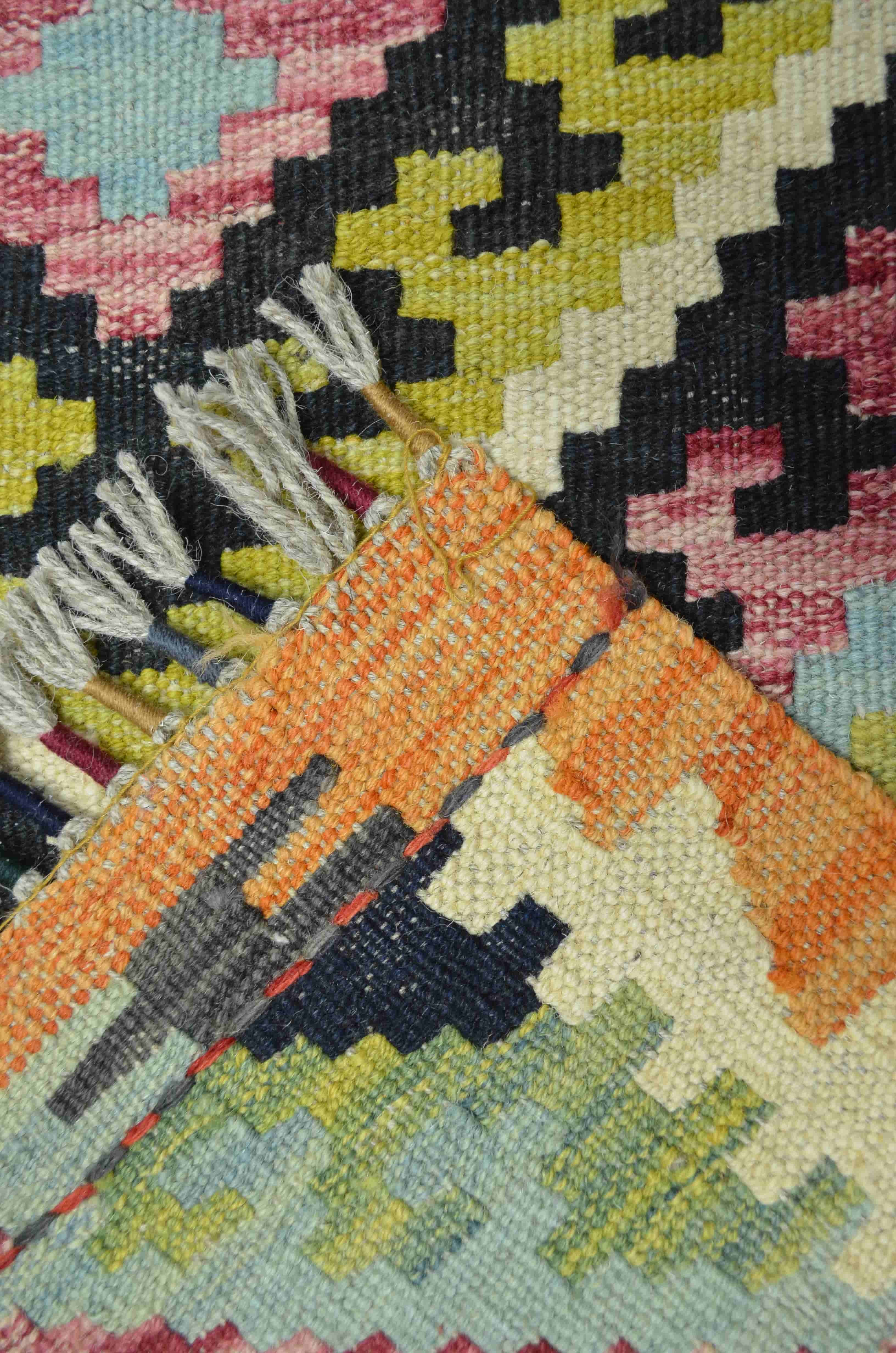 Yün İplikten El Dokuma Turuncu Renk Afgan Kilim 61x96 cm (0.59 m²)