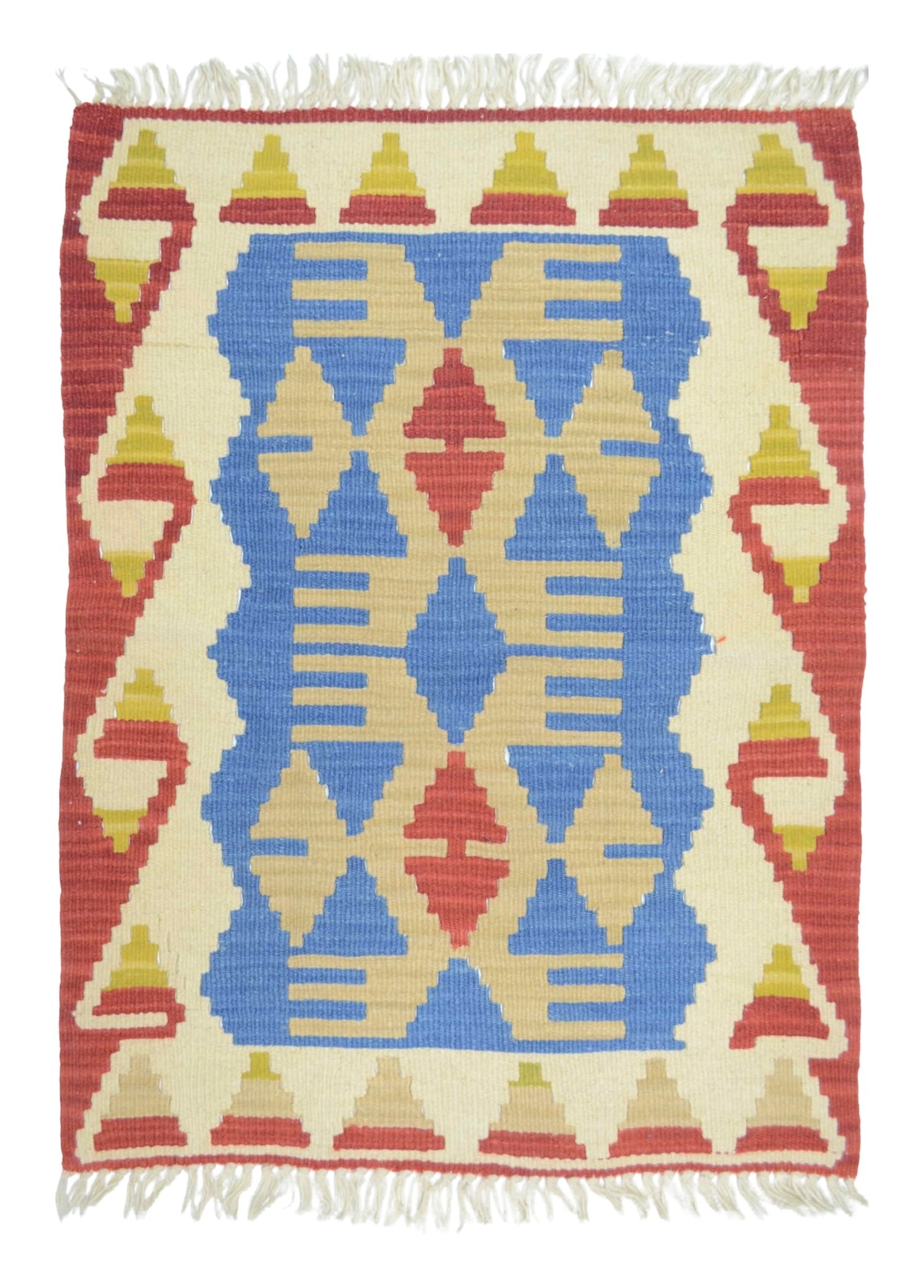 El Dokuma Kırmızı ve Mavi Renk Uşak Kilim 66x84 cm (0,55 m²)