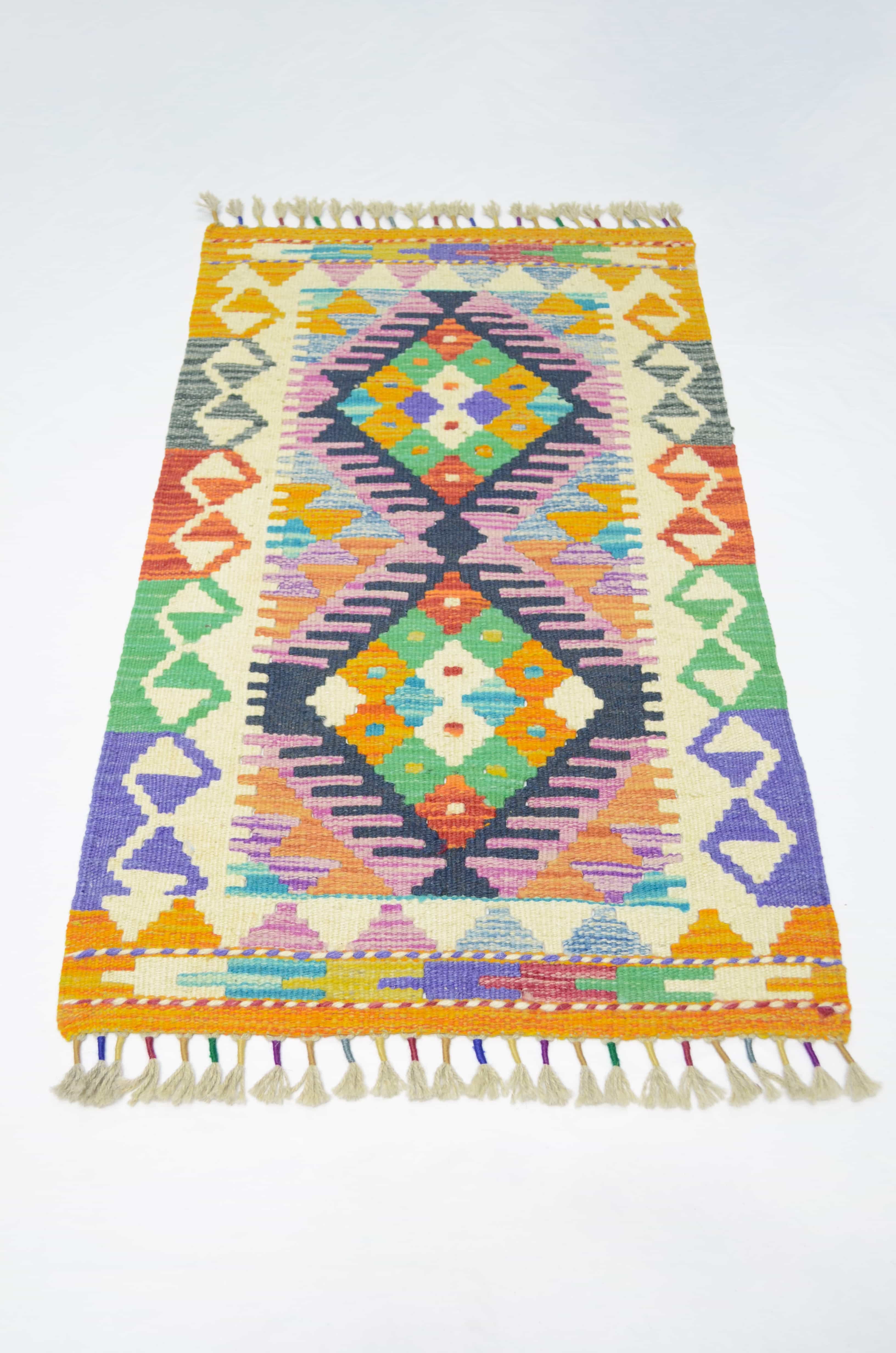 Yün İplikten El Dokuma Afgan Kilim 57x97 cm (0.55 m²)