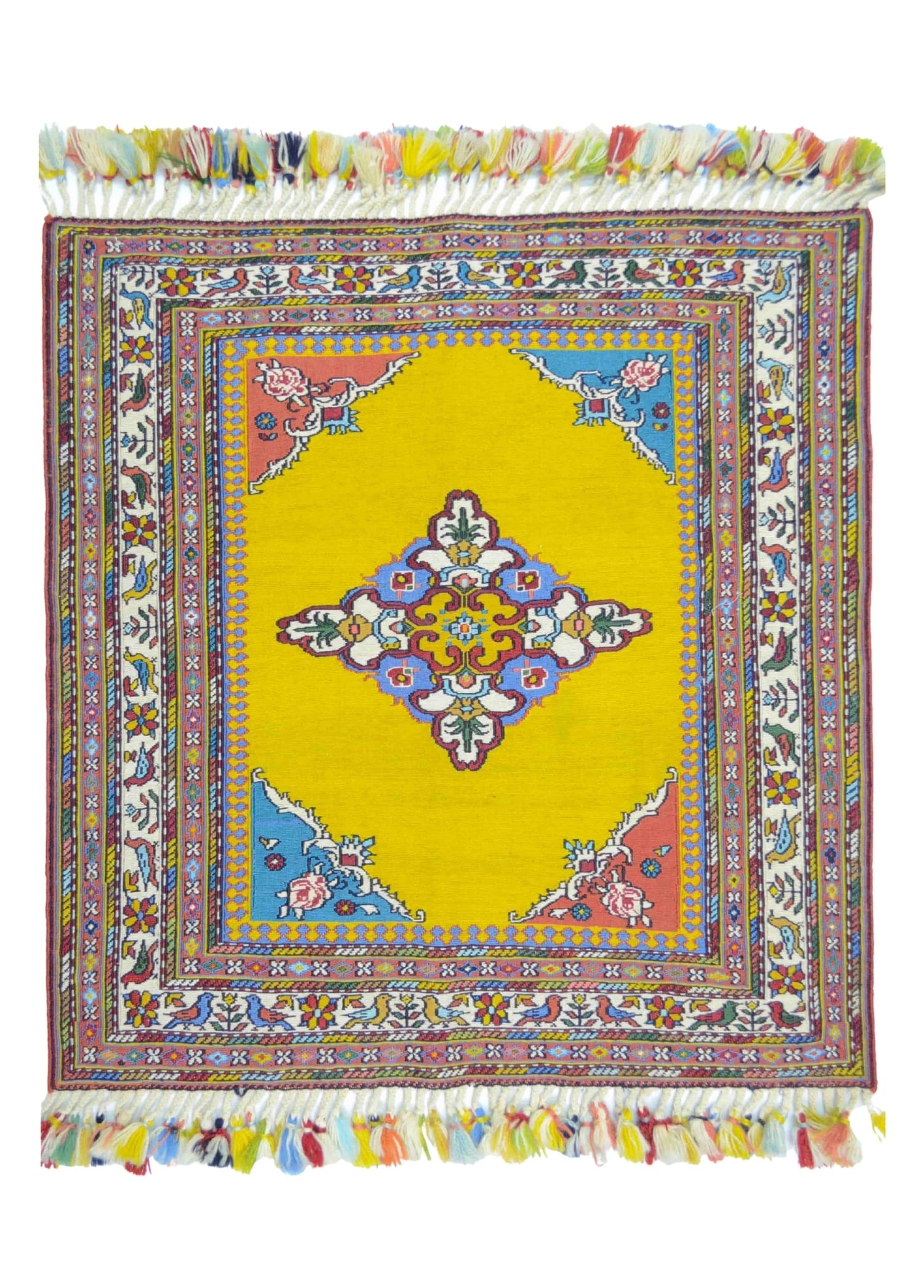 El Dokuma Sarı Renk İran Sumak Kilim 78x83 cm (0.65 m²)