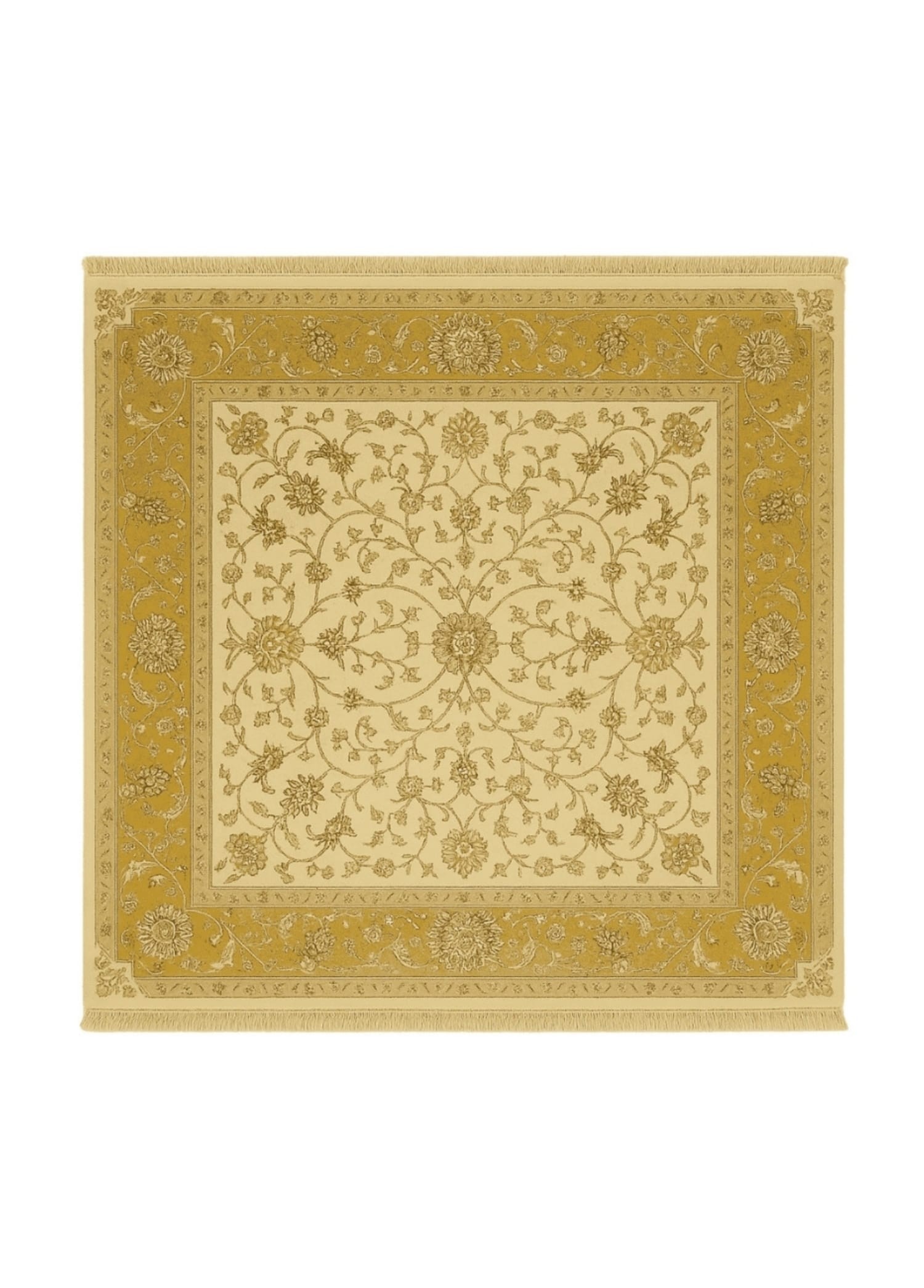 Şiraze İpekli Uşak El Dokuma Halı Fildişi ve Kahverengi Renk 154x154 cm (2.37 m²)