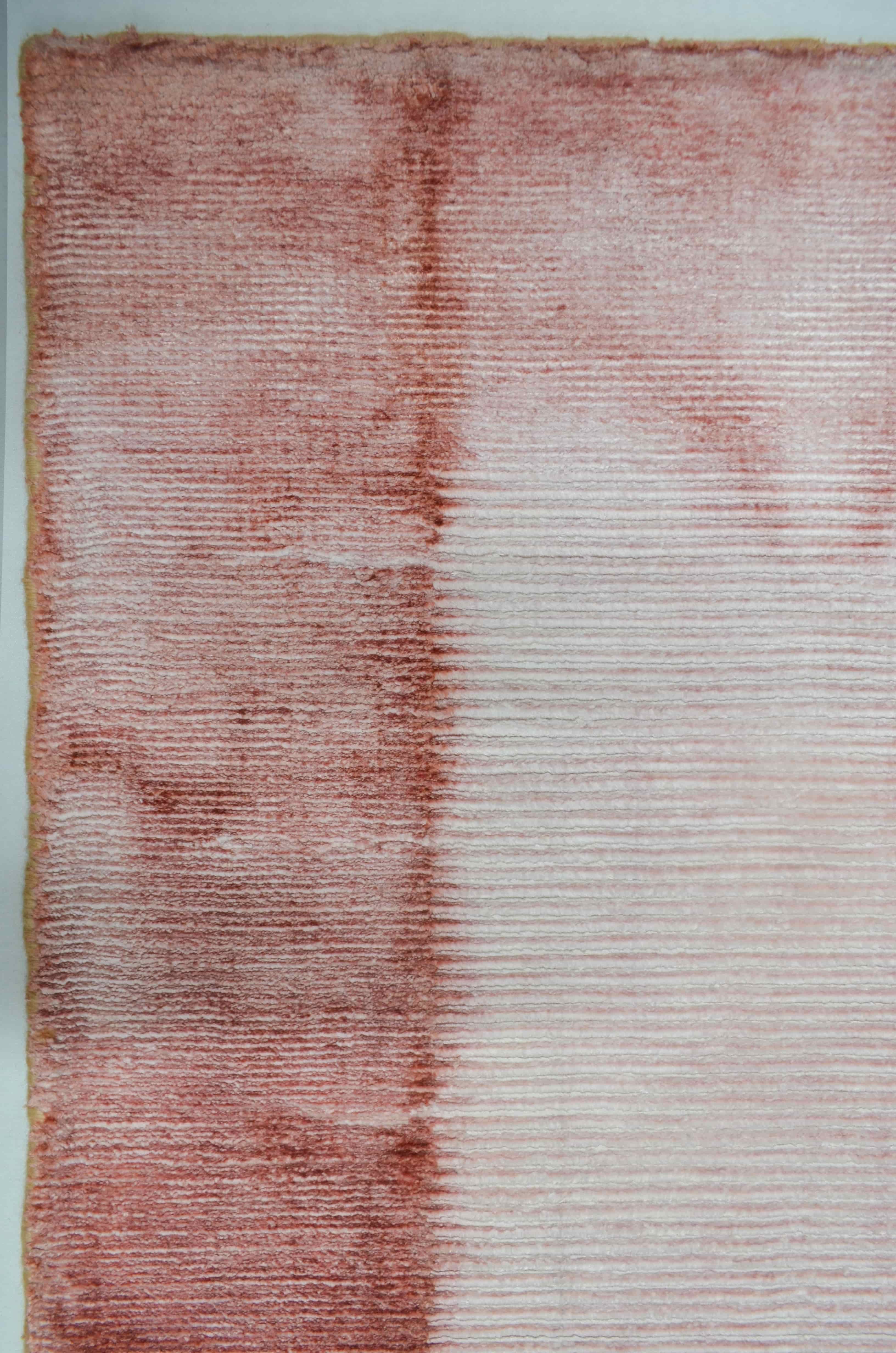 Nüans Gül Kurusu Rengi Ebruli Desenli Parlak Tuşeli El Dokuma Halı 80x150 cm (1.2 m²)