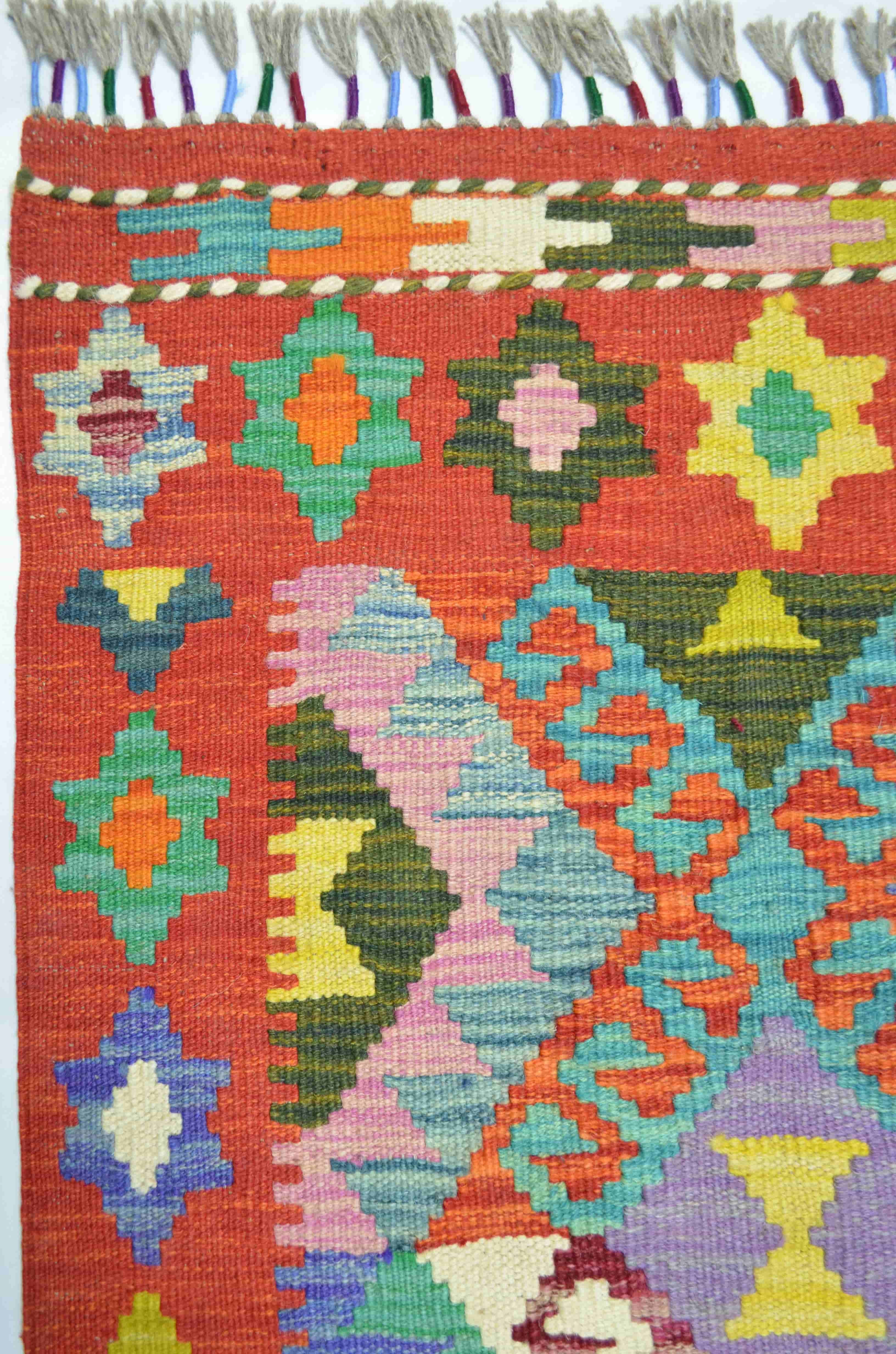 Yün İplikten El Dokuma Kırmızı Renk Afgan Kilim 100x150 cm (1.5 m²)