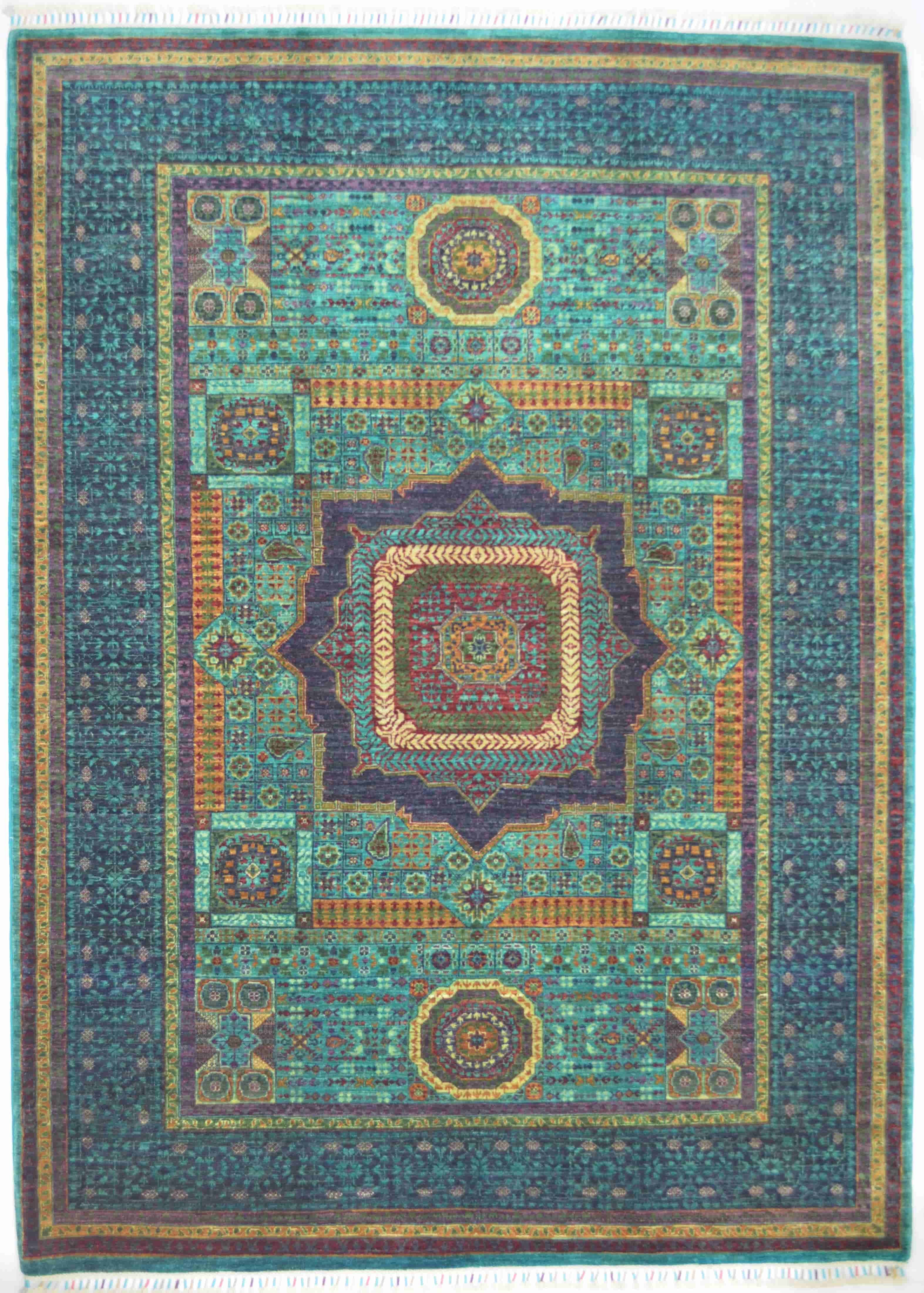 Afgan El Dokuma Yeşil Renk Memlük Halısı 175x247 cm (4.32 m²)