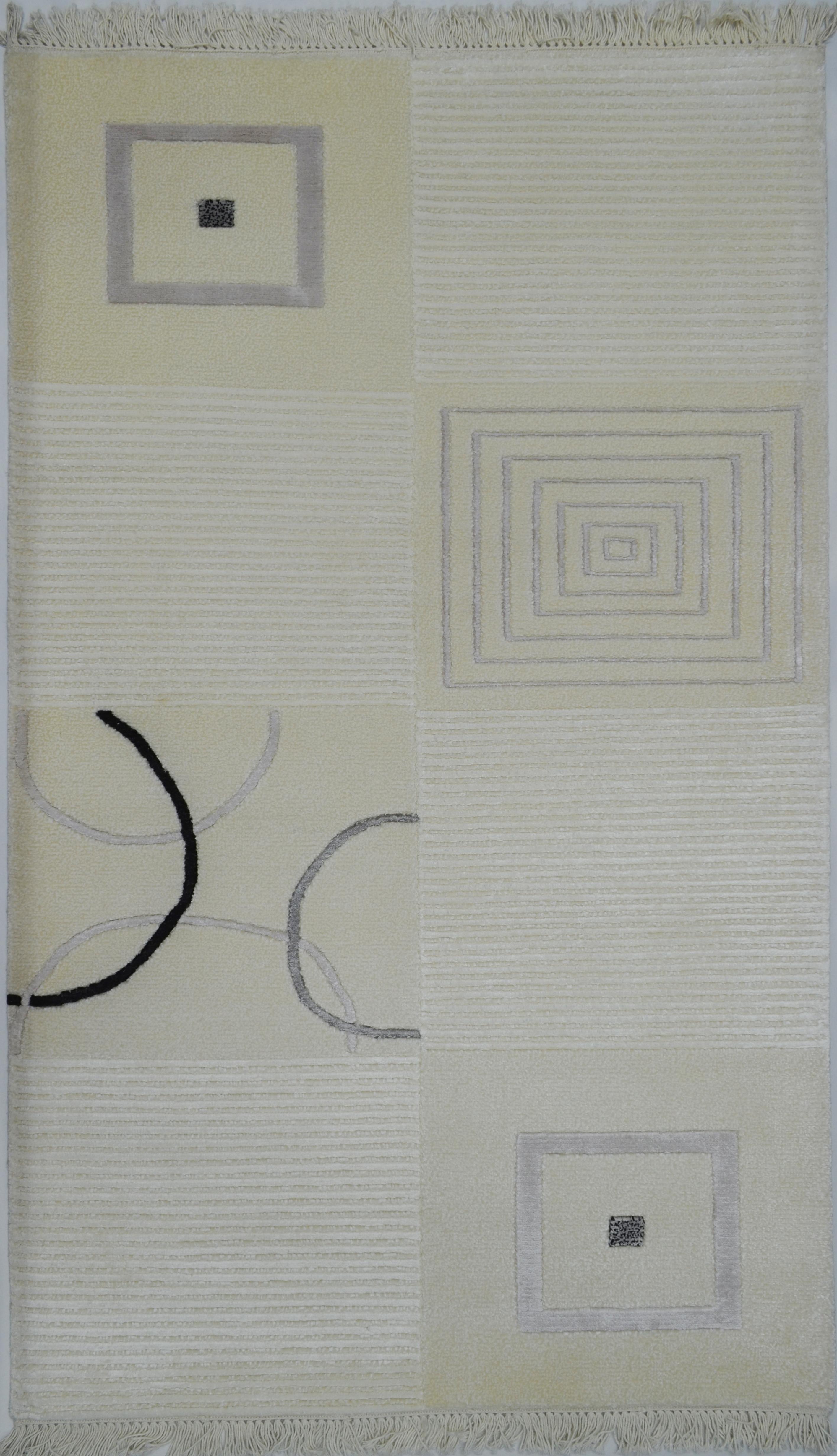Yüksek Kalite Yünden El Dokuma Krem Renk Nepal Halısı 80x150 cm (1.2 m²)