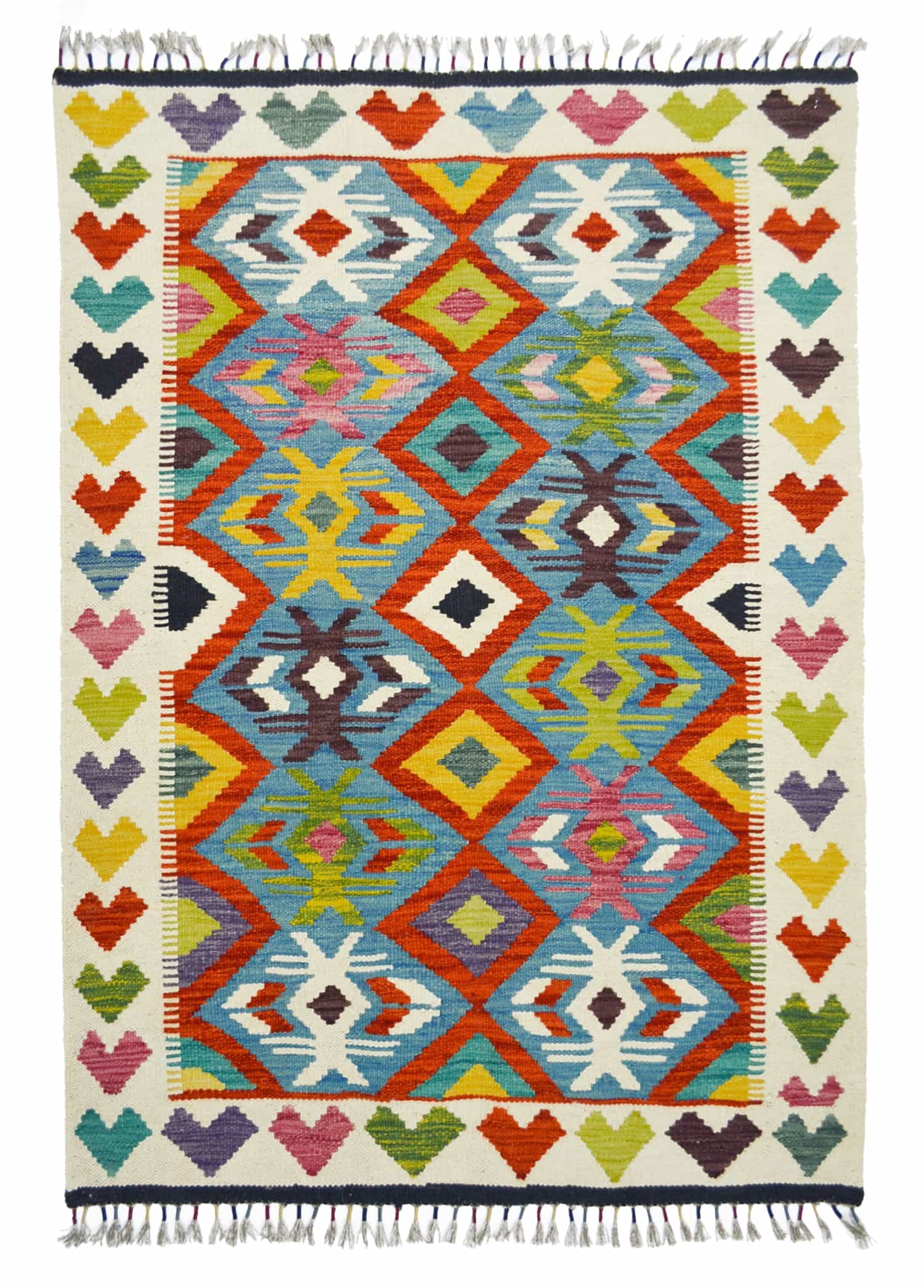 Yün İplikten El Dokuma Afgan Kilim 98x142 cm (1.39 m²)