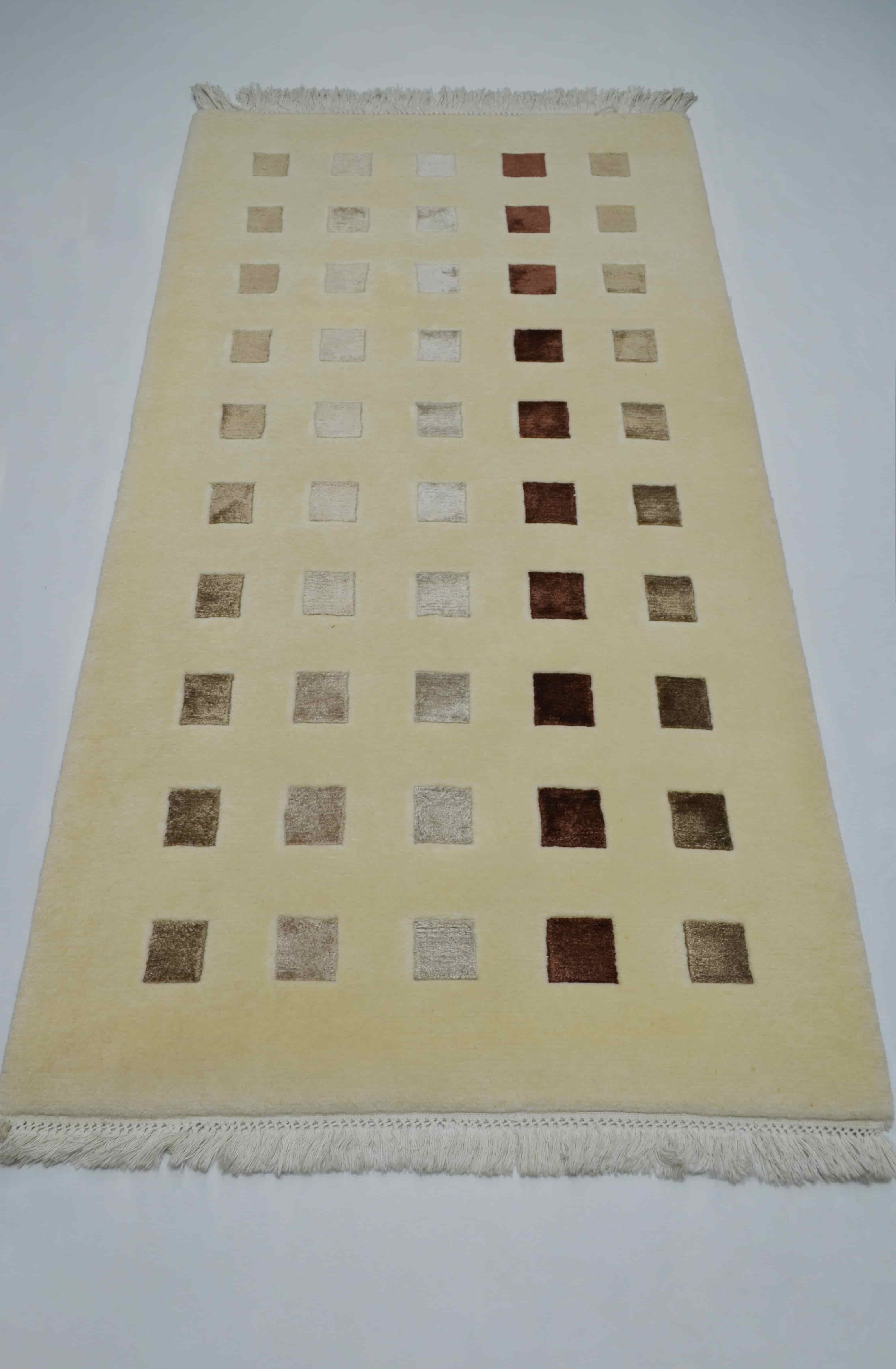 Yüksek Kalite Yünden El Dokuma Krem Renk Nepal Halısı 80x150 cm (1.2 m²)