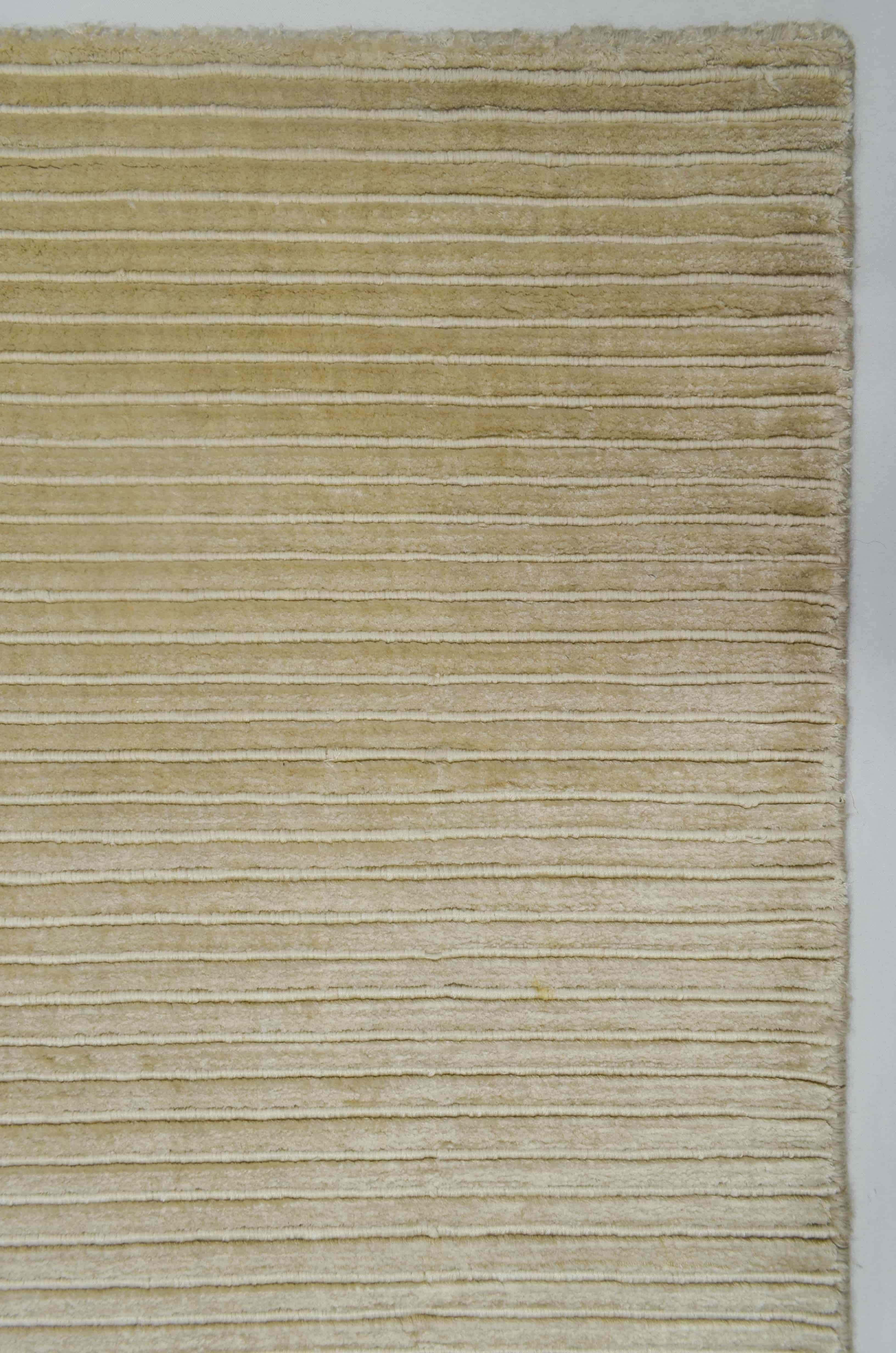 Nüans Bej Renk İpek Görünümlü Viskoz Modern Çizgili El Dokuma Halı 80x150 cm (1.2 m²)