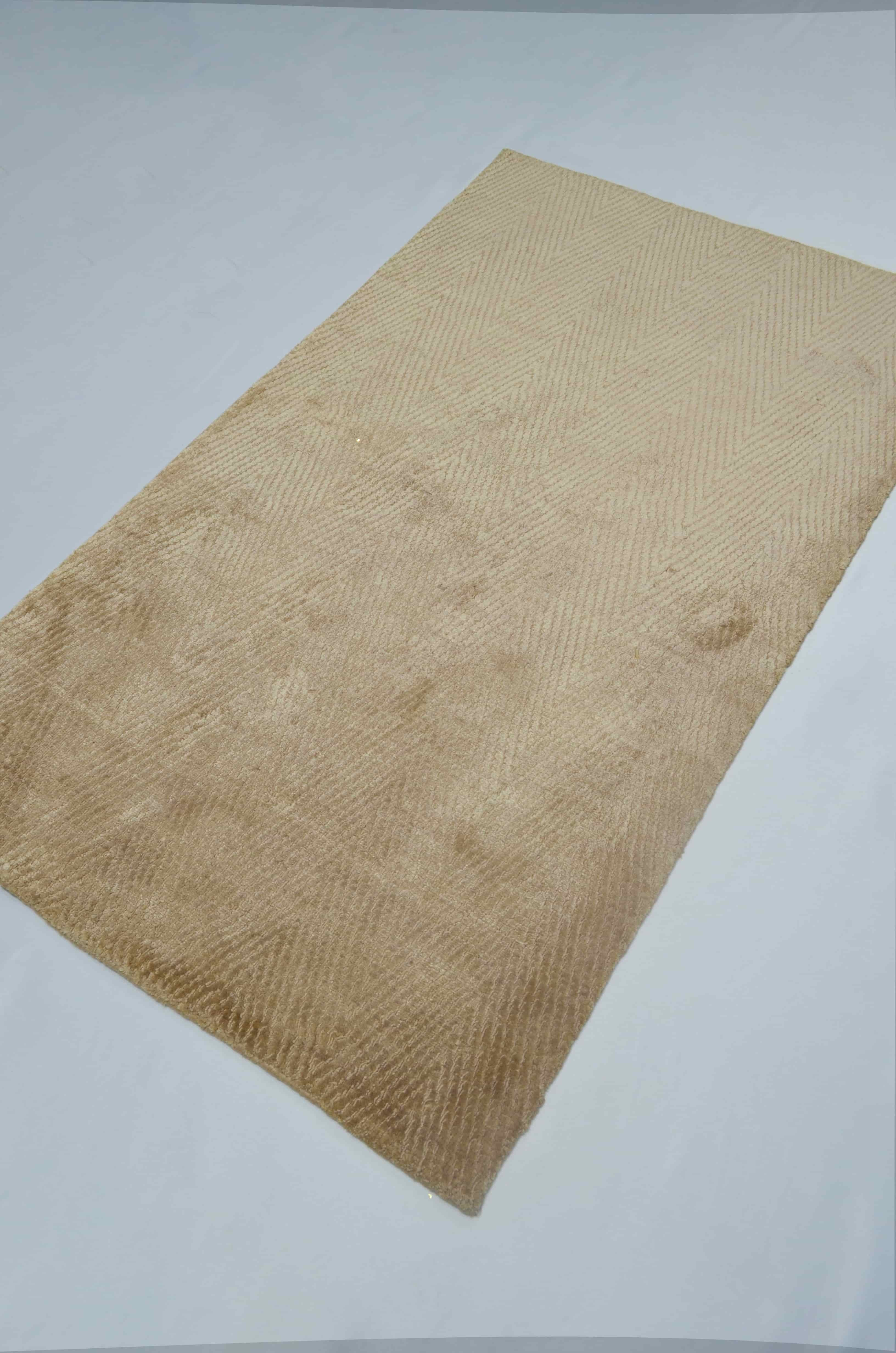 Nüans Kahverengi İpek Görünümlü Zigzag Desenli Viskoz Modern El Dokuma Halı 80x150 cm (1.2 m²)