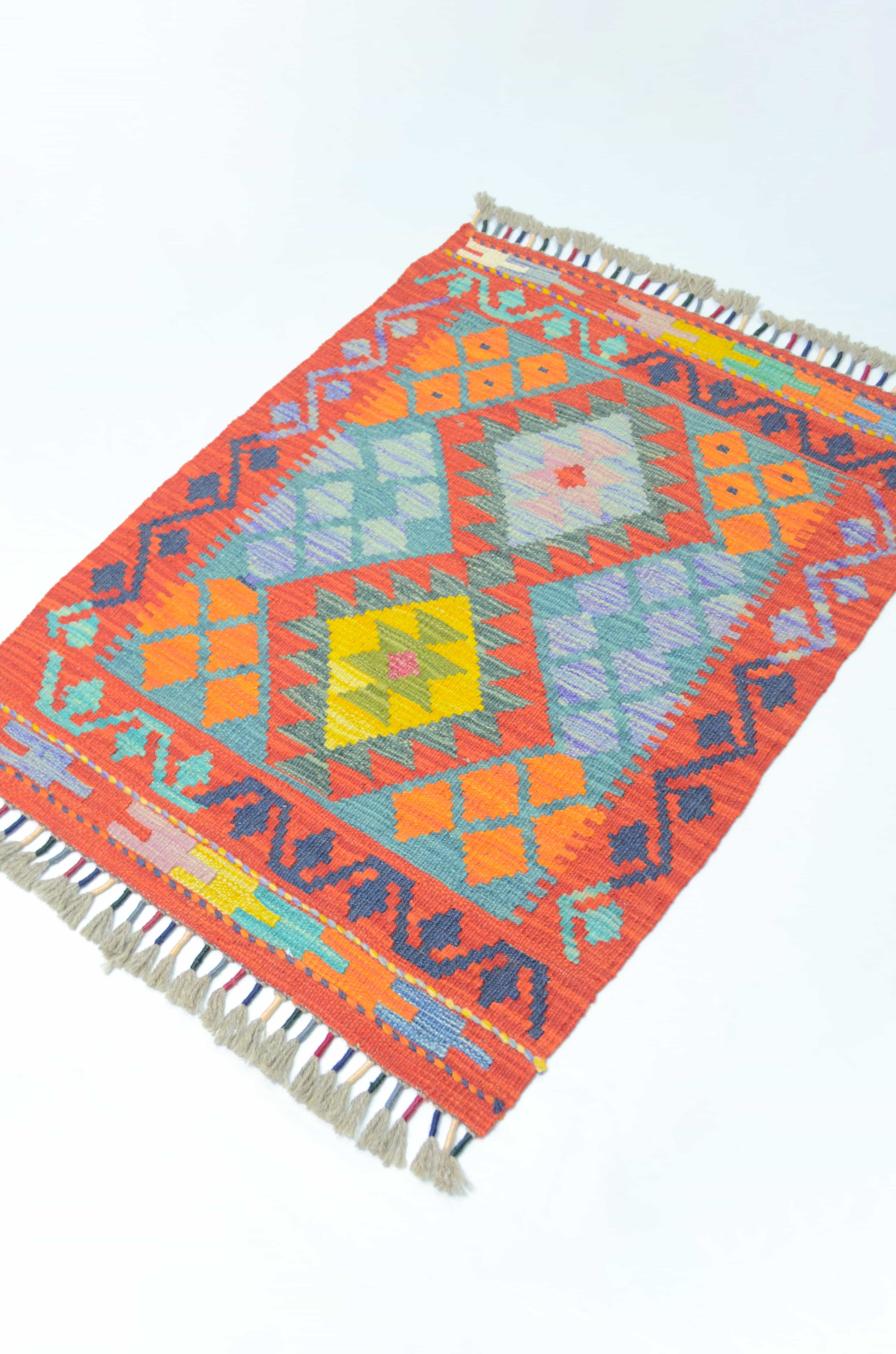 Yün İplikten El Dokuma Kırmızı Renk Afgan Kilim 64x82 cm (0.53 m²)