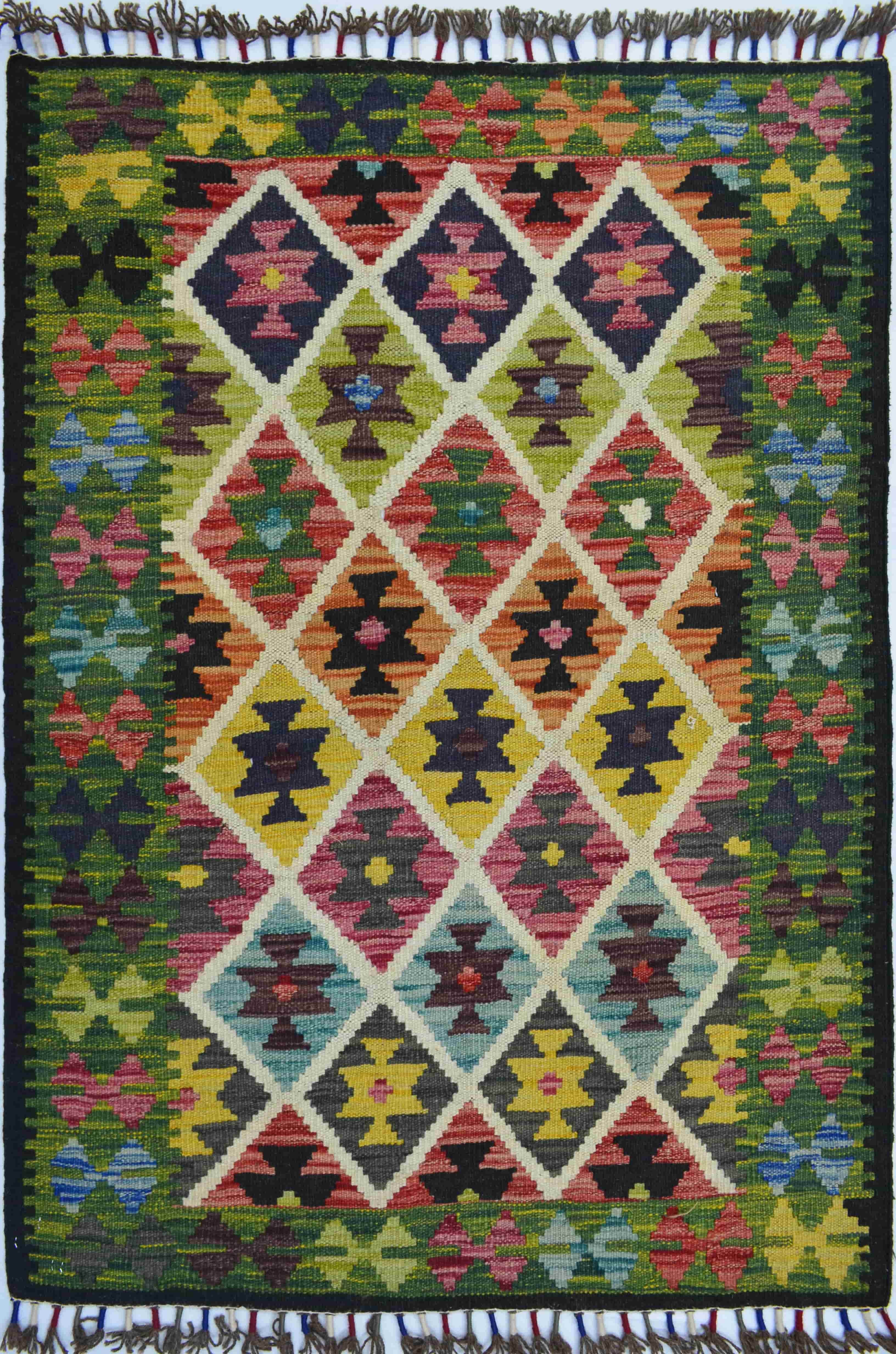 Yün İplikten El Dokuma Renkli Afgan Kilim 83x116 cm (0.96 m²)