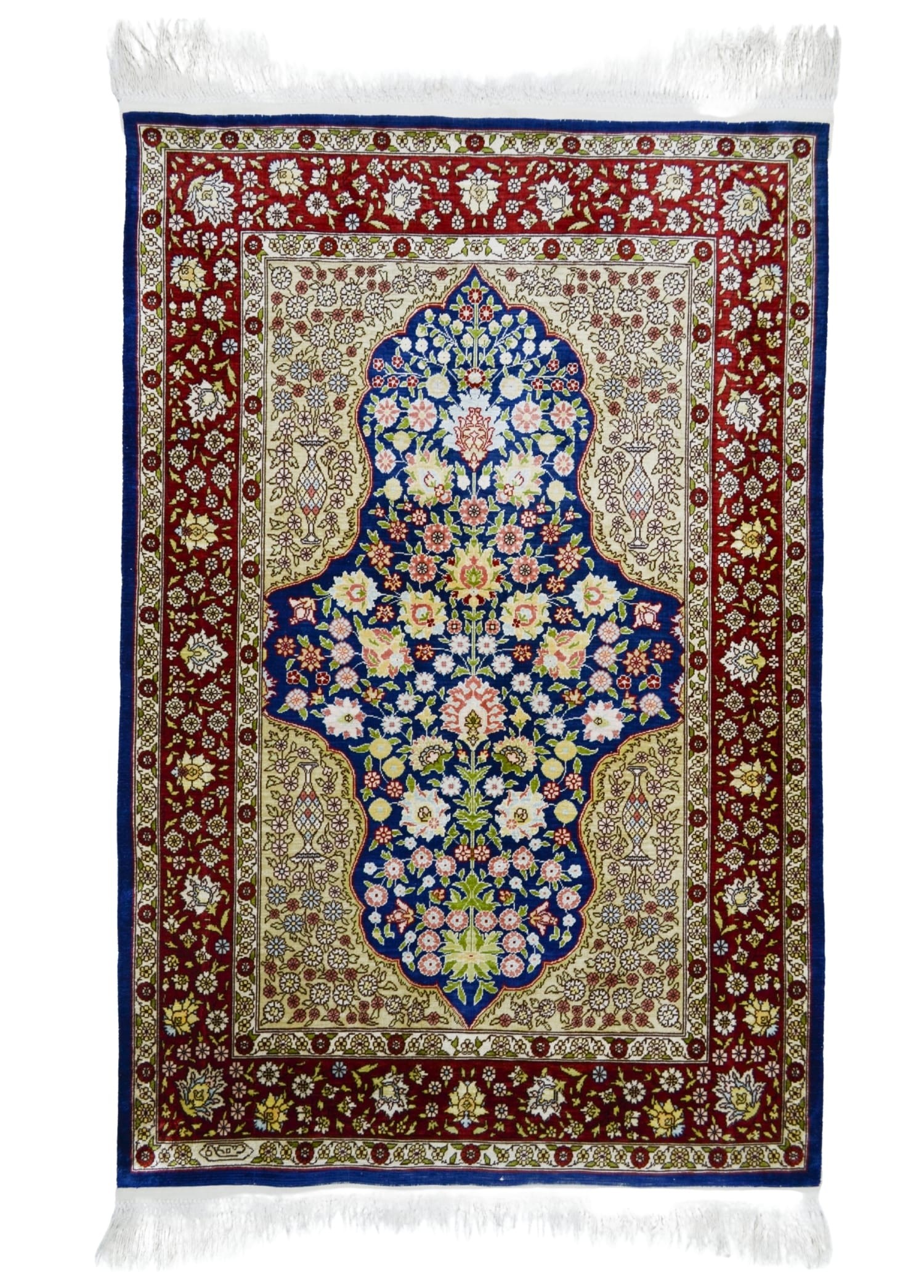 Saf İpekten El Dokuma Çeşmi Bülbül Desenli Hereke Halısı 85x124 cm (1.05 m²)