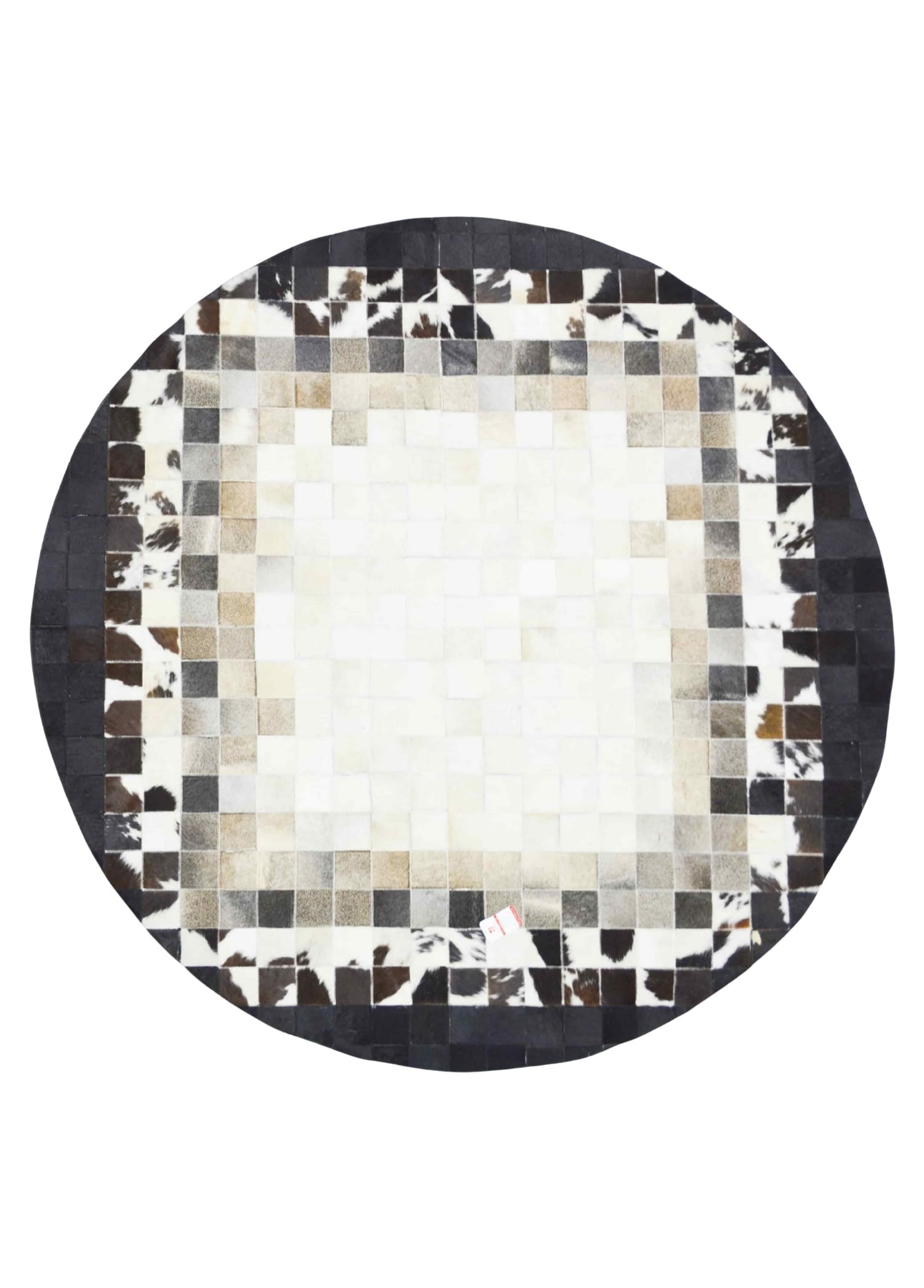 Siyah ve Beyaz Renk Ombre Geçişli Yuvarlak Deri Patchwork Halı 160x160 cm (2,56 m²)