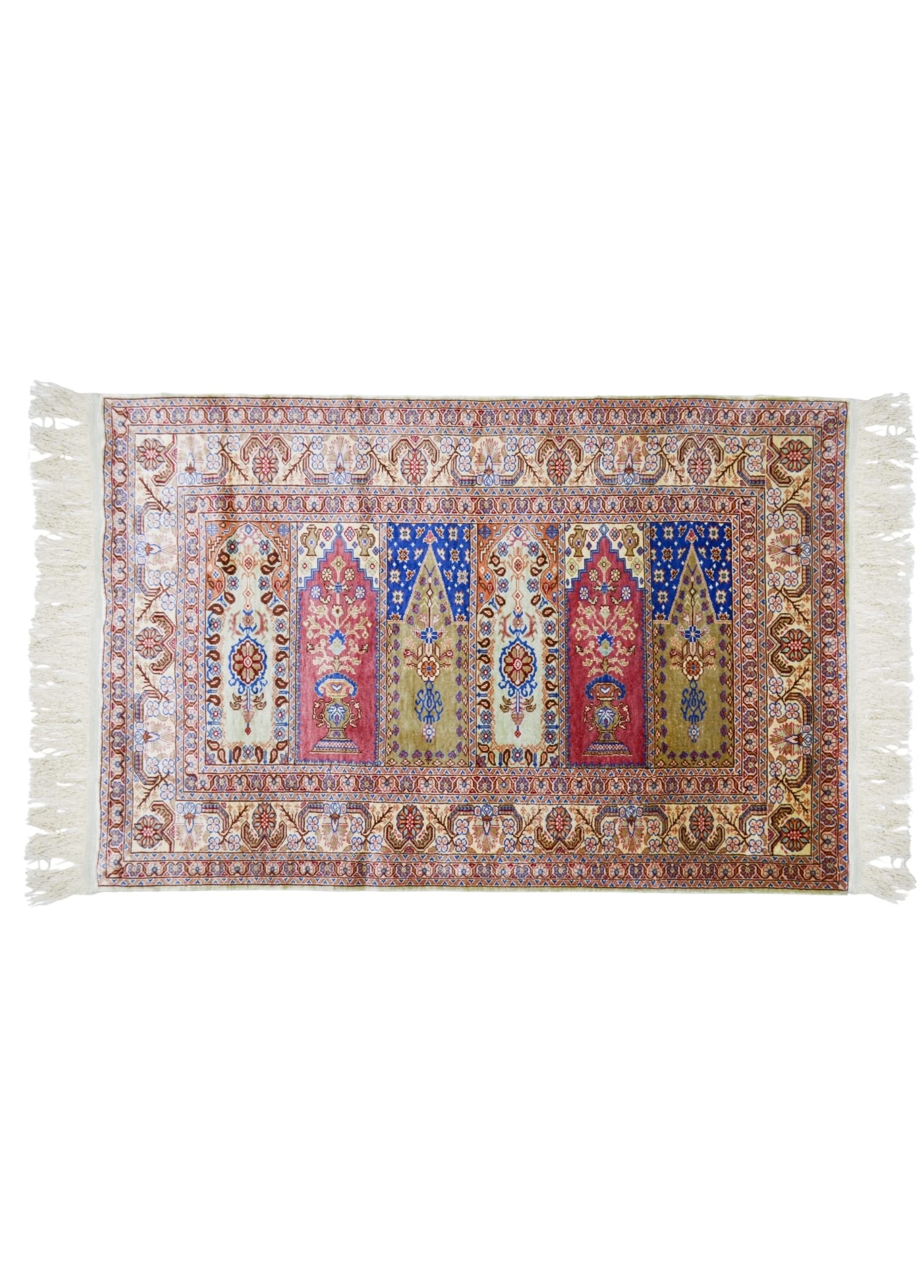 Saf İpekten El Dokuma Mihraplı Aile Namazlığı Kayseri Halısı 72x109 cm (0.79 m²)