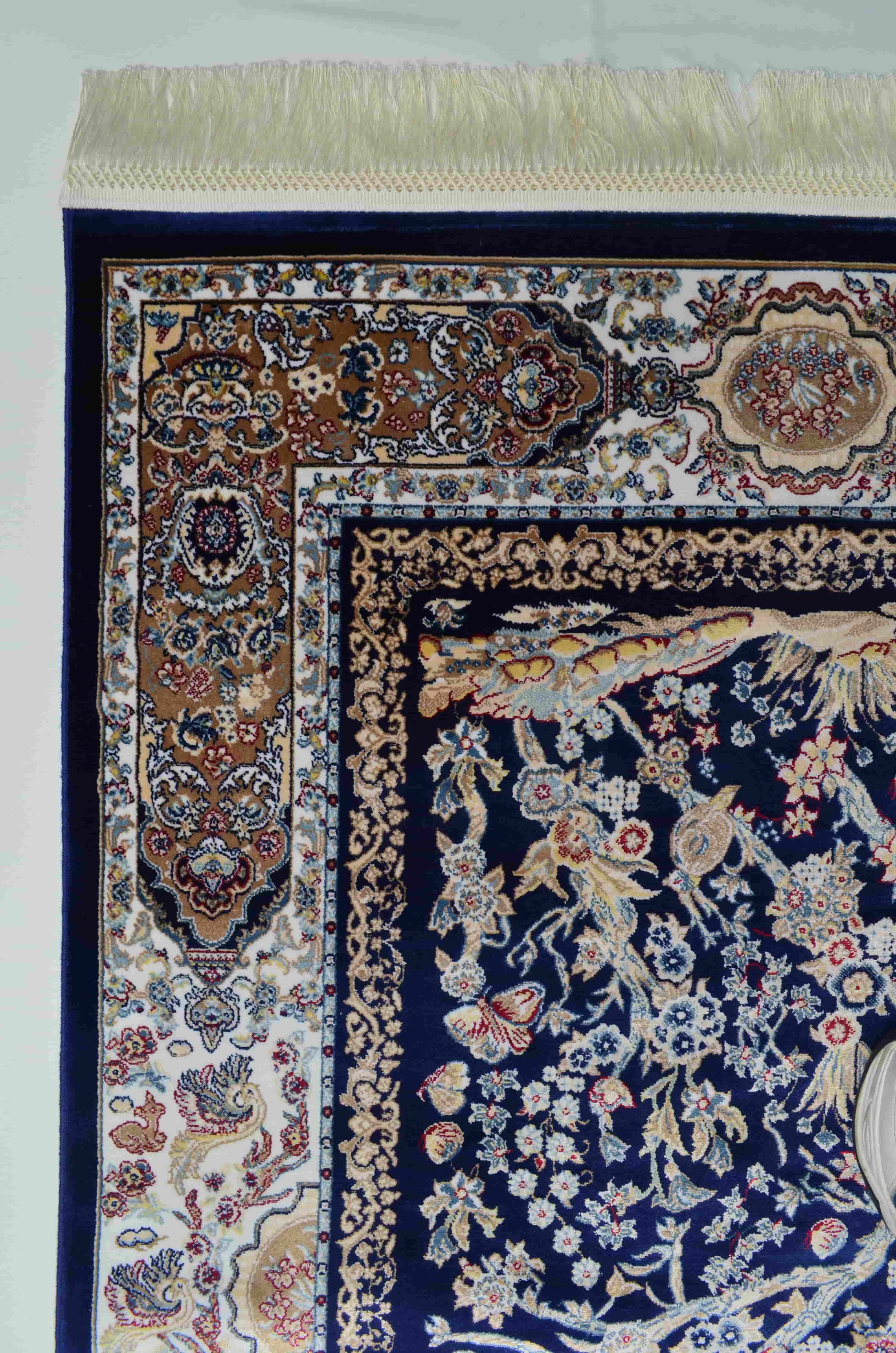 Hayat Ağacı Desenli Lacivert Renk Bambu Halı (83x125 cm)