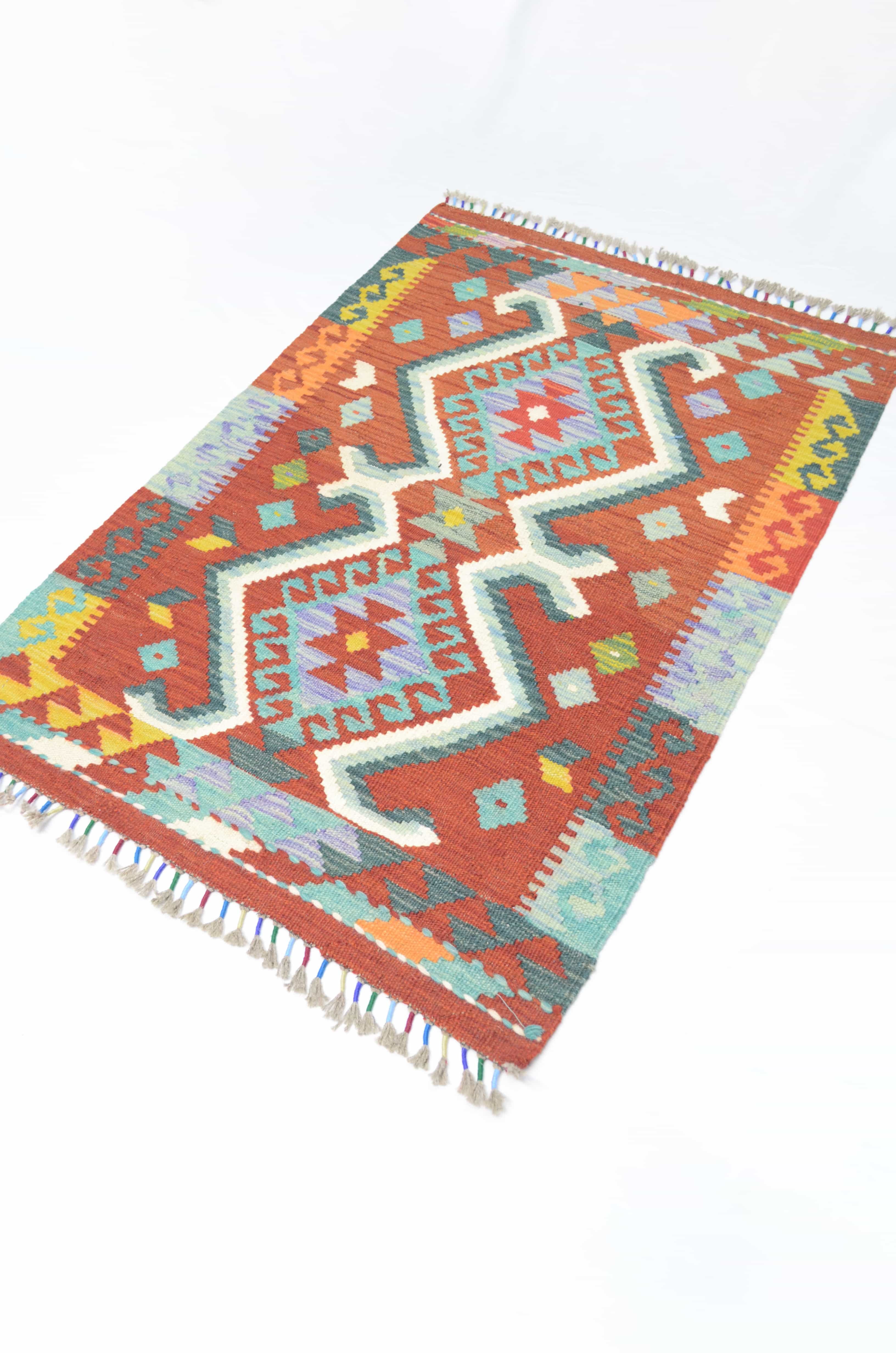 Yün İplikten El Dokuma Kırmızı Renk Afgan Kilim 80x120 cm (0.96 m²)