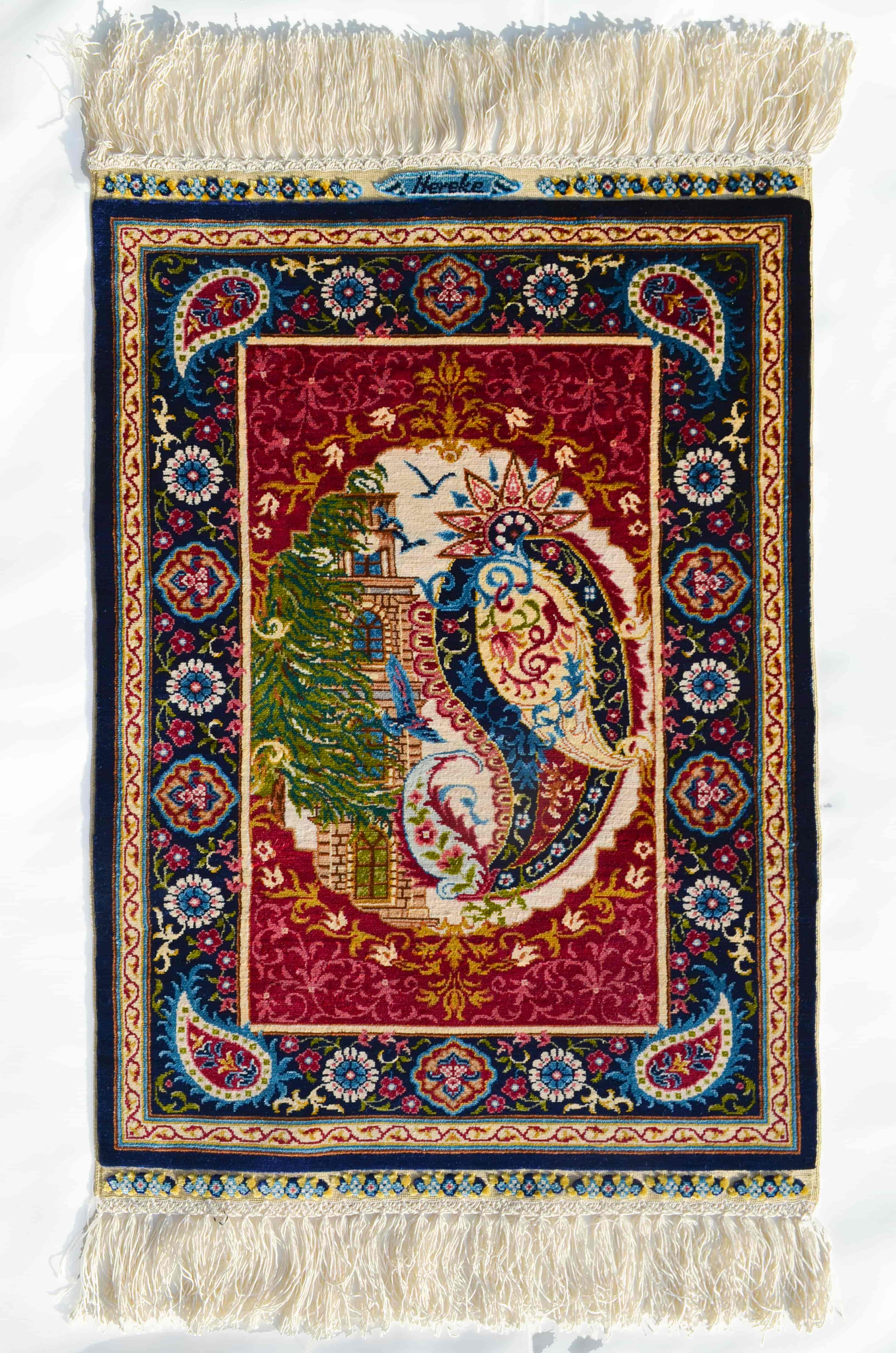 Tophane Saat Kulesi Desenli Saf İpek El Dokuma Duvar Halısı (40x57 cm)