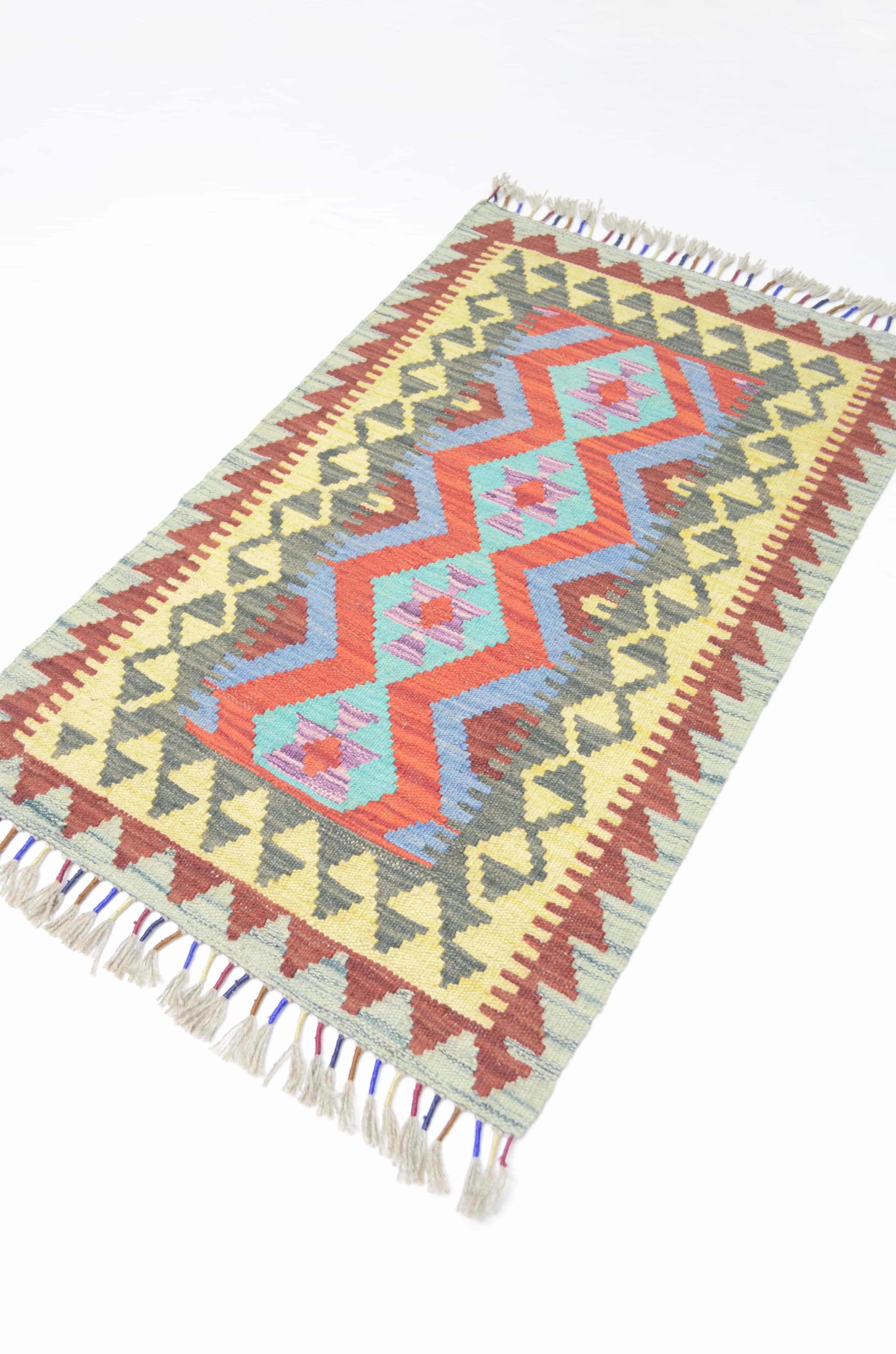 Yün İplikten El Dokuma Afgan Kilim 60x95 cm (0.57 m²)