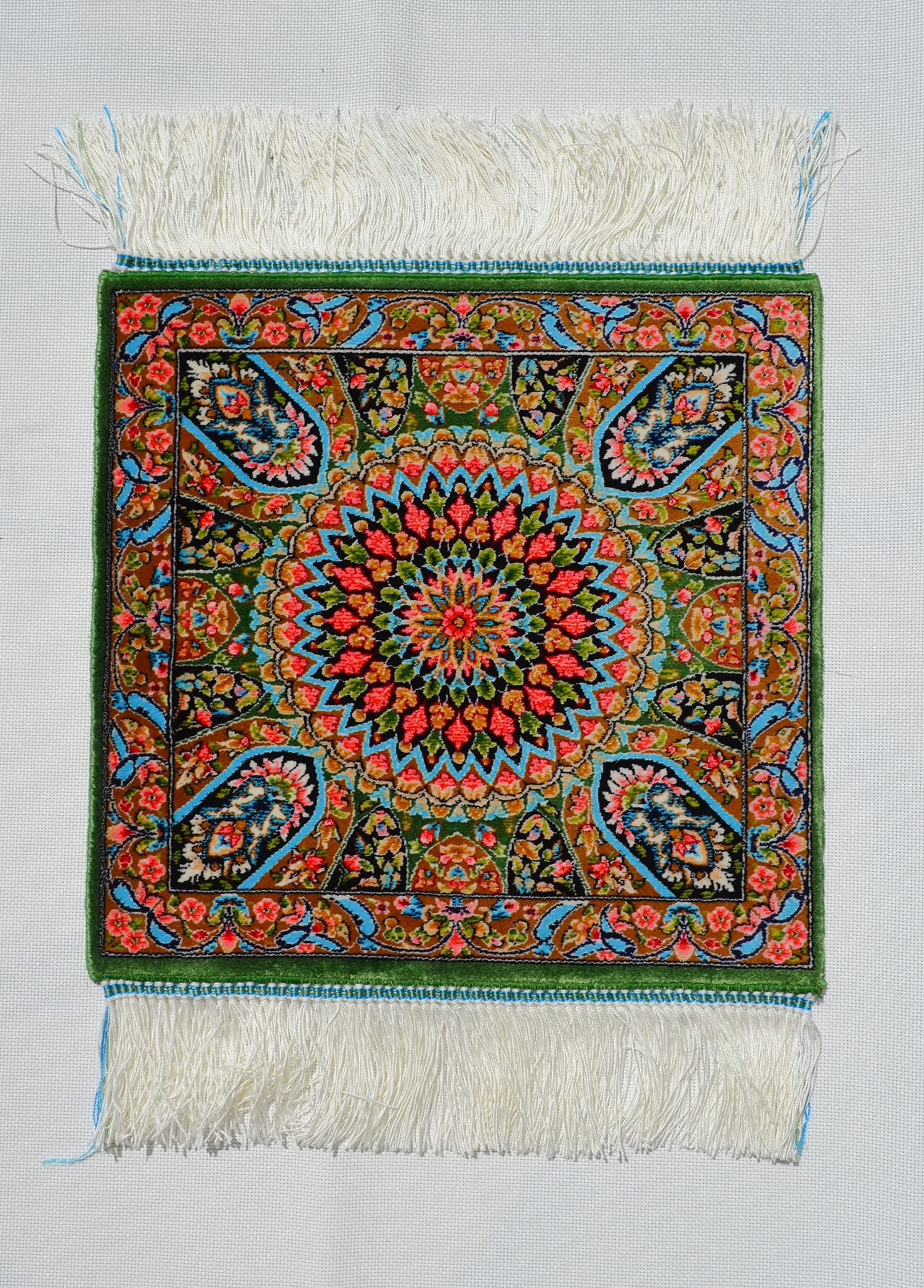 Geleneksel Desenli İpek Minyatür Halı 30x30 cm (0.07 m²) - Yeşil