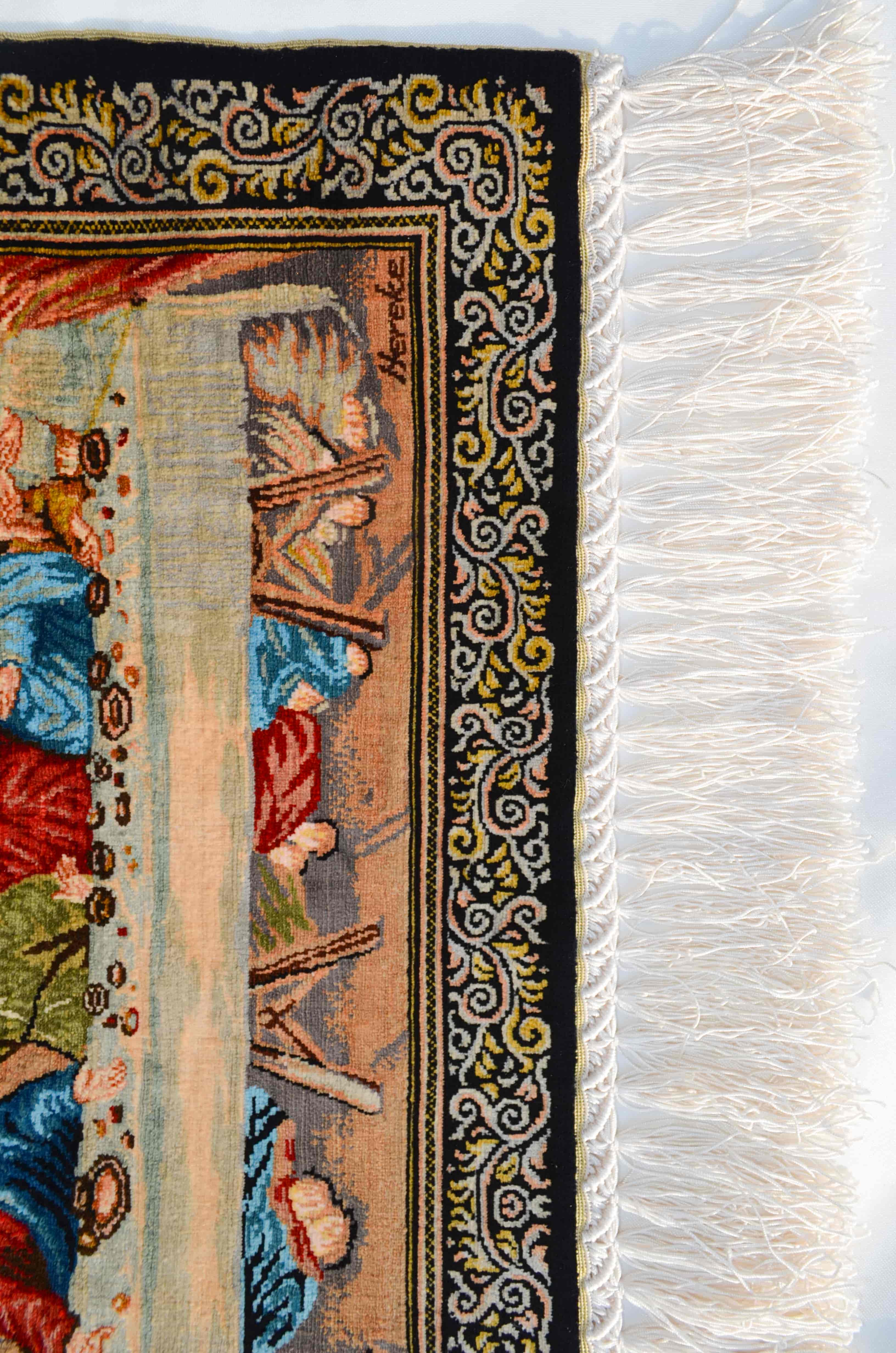 Son Akşam Yemeği Desenli Saf İpek El Dokuma Duvar Halısı (36x60 cm)