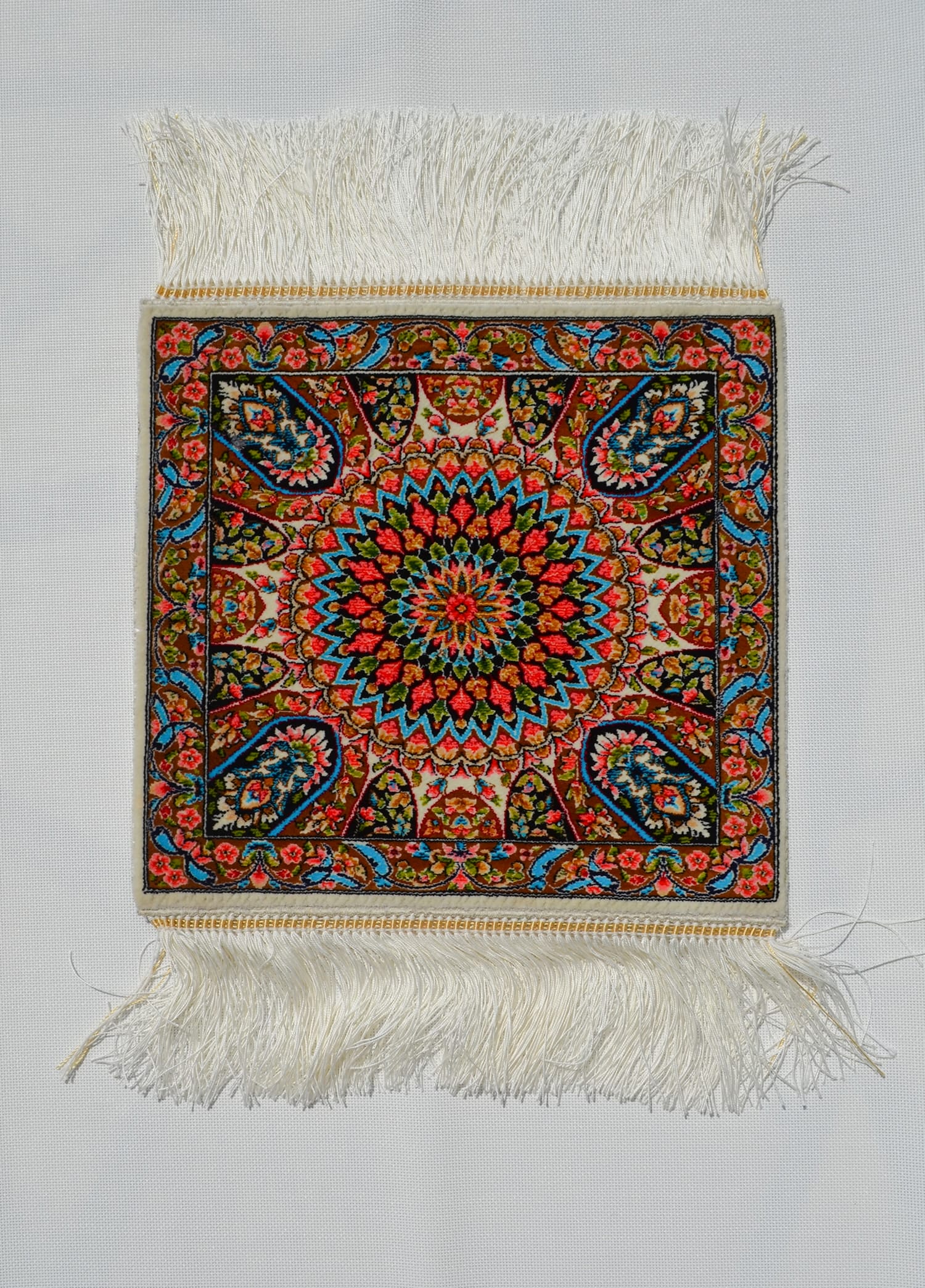 Geleneksel Desenli İpek Minyatür Halı 30x30 cm (0.07 m²) - Krem