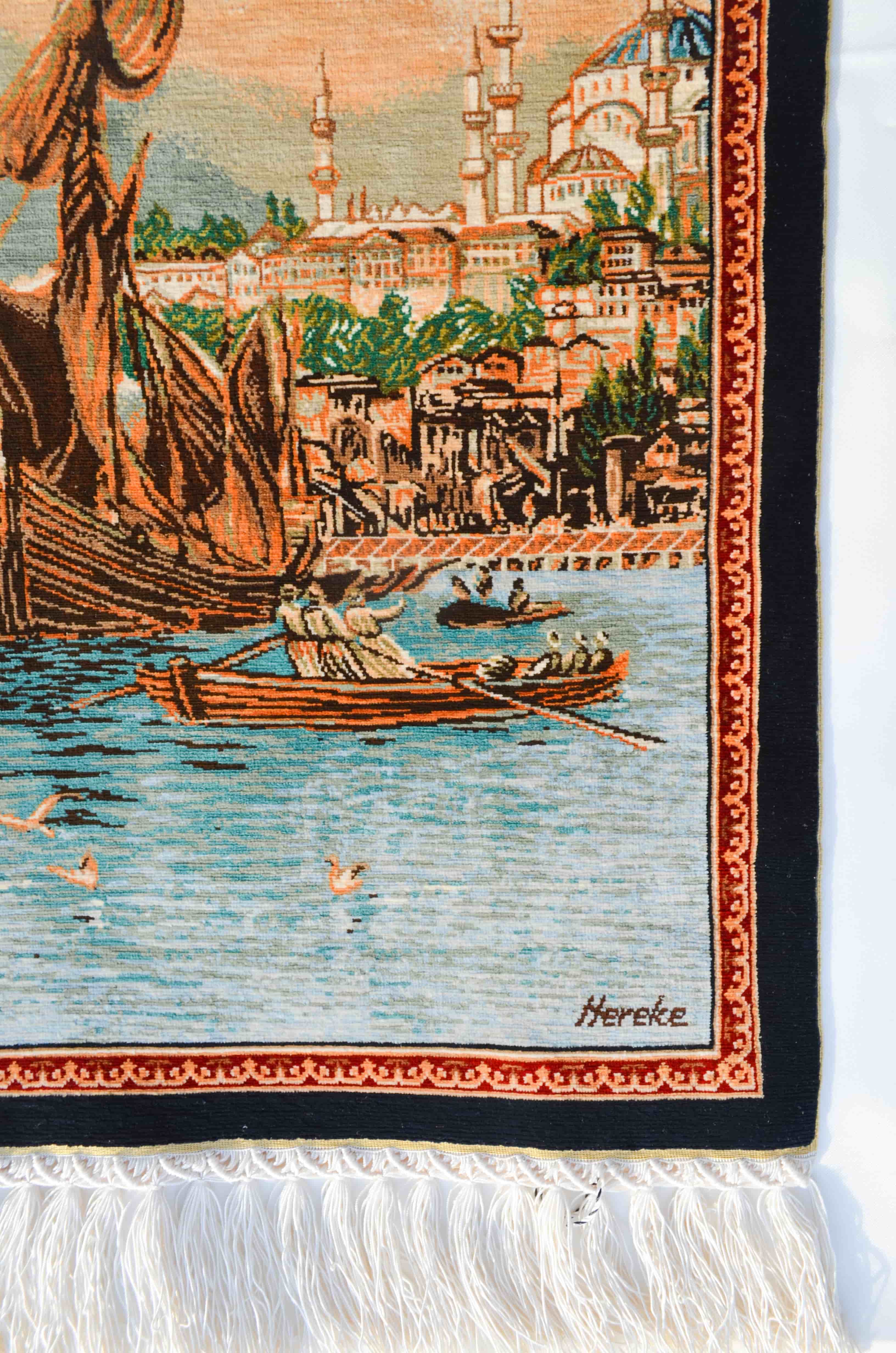 Eski İstanbul Desenli Saf İpek El Dokuma Duvar Halısı (33x47 cm)