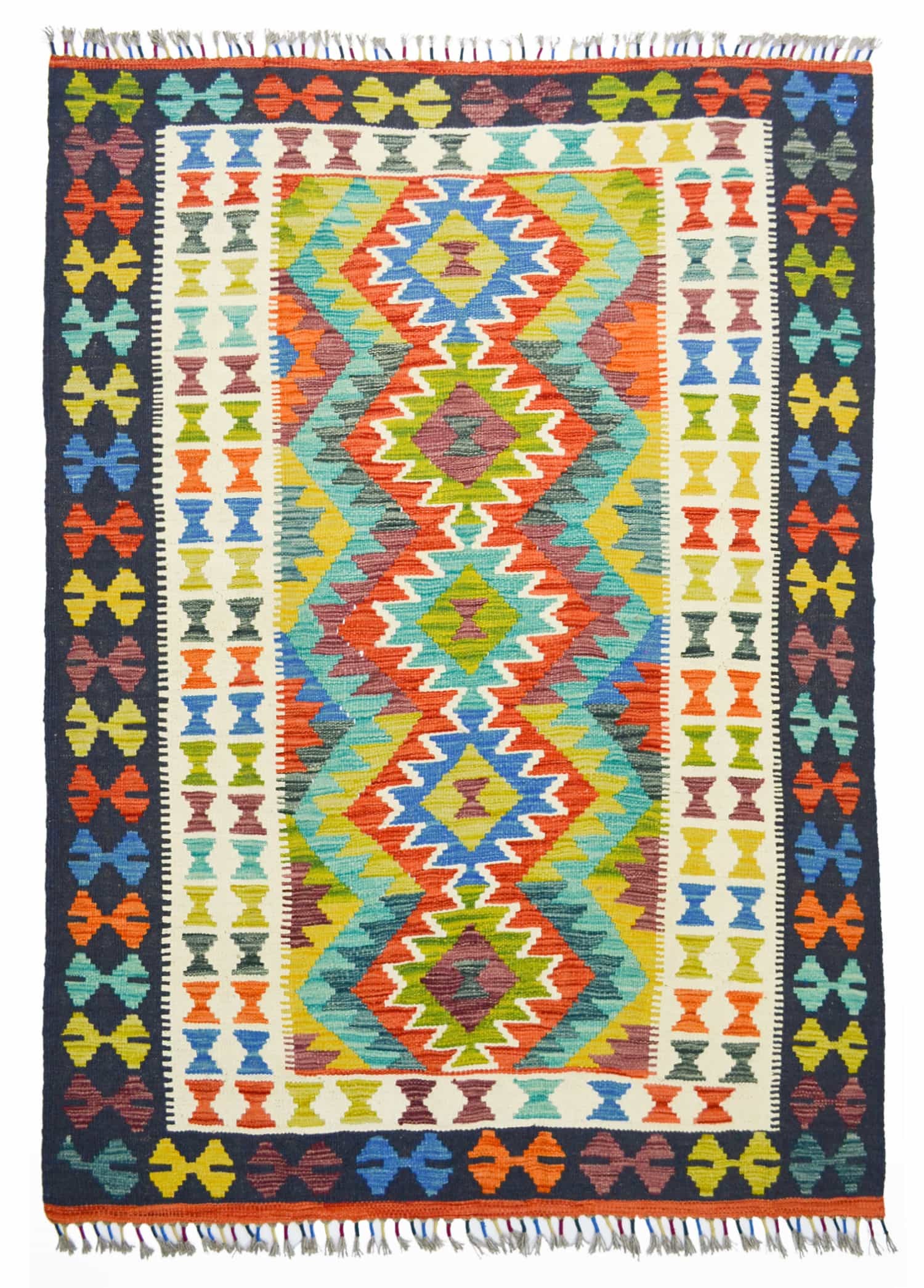 Yün İplikten El Dokuma Afgan Kilim 130x185 cm (2.40 m²)