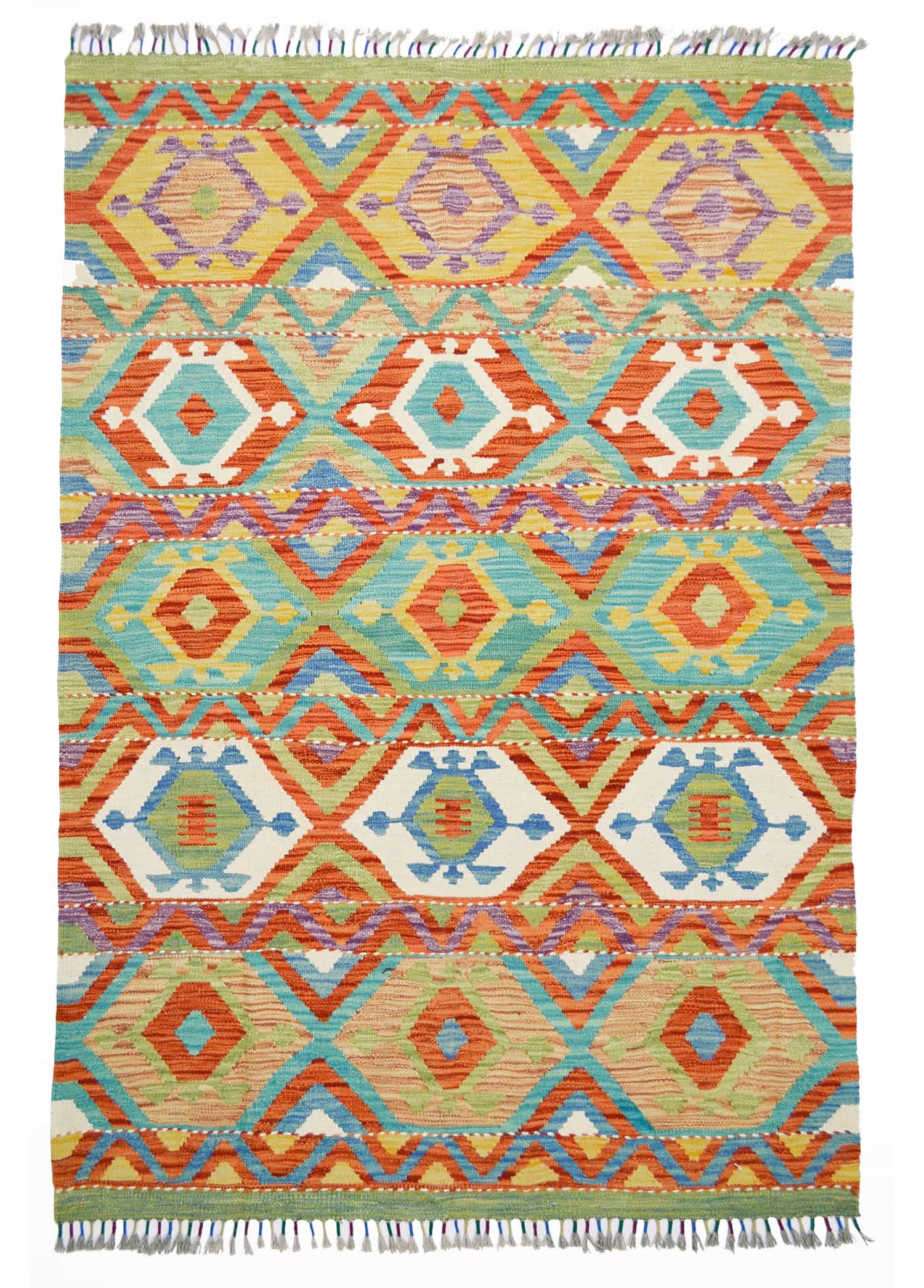 Yün İplikten El Dokuma Afgan Kilim 124x180 cm (2.23 m²)