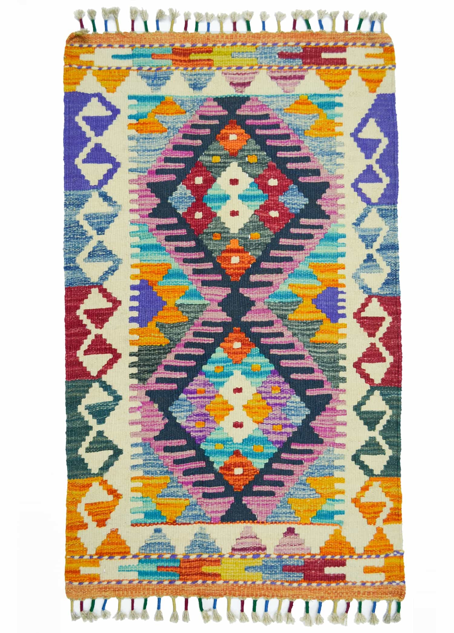 Yün İplikten El Dokuma Afgan Kilim 58x96 cm (0.56 m²)