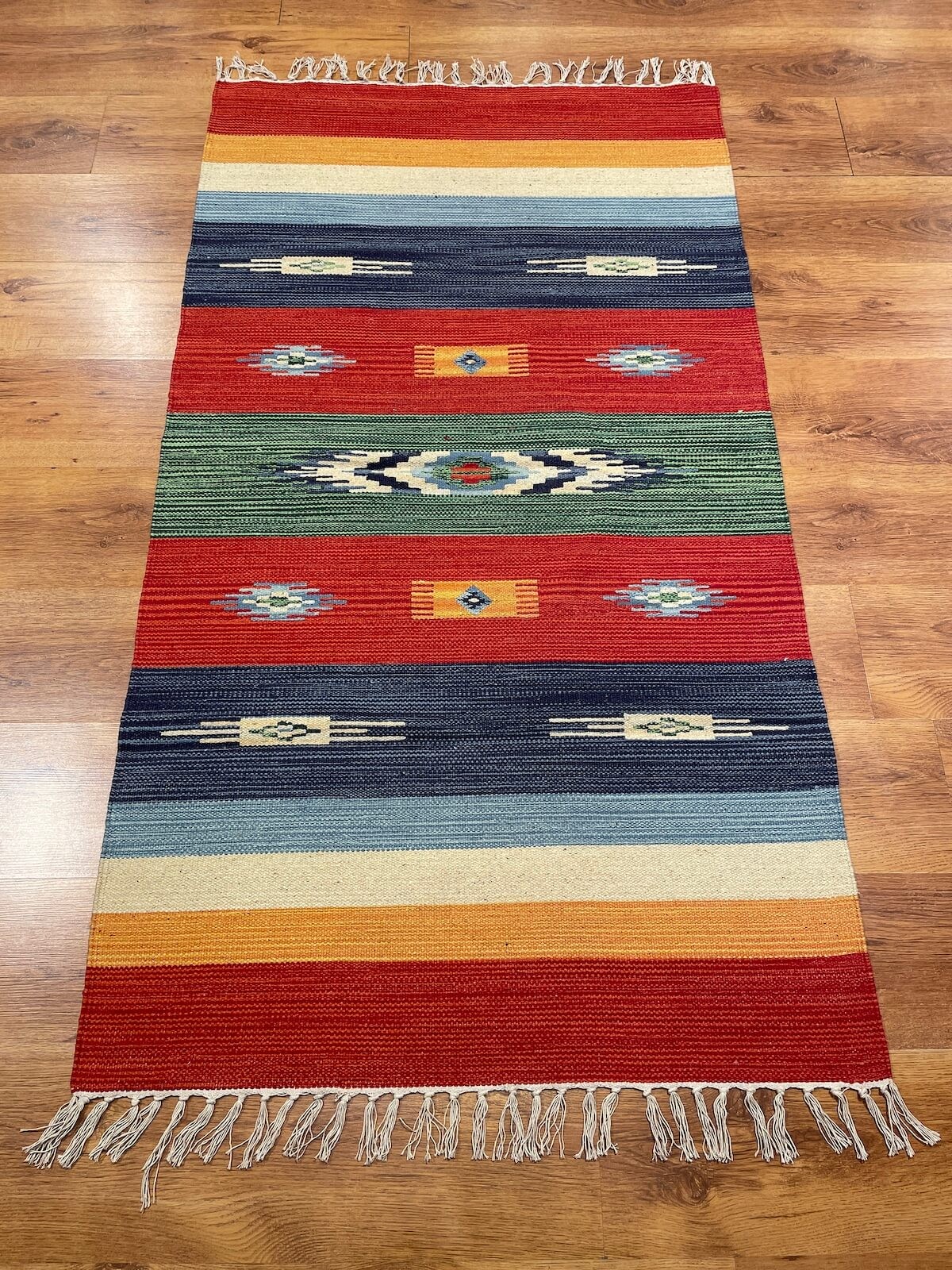 Etnik Desenli El Dokuma Pamuk Kilim (90x160 cm, 1.35 m²)