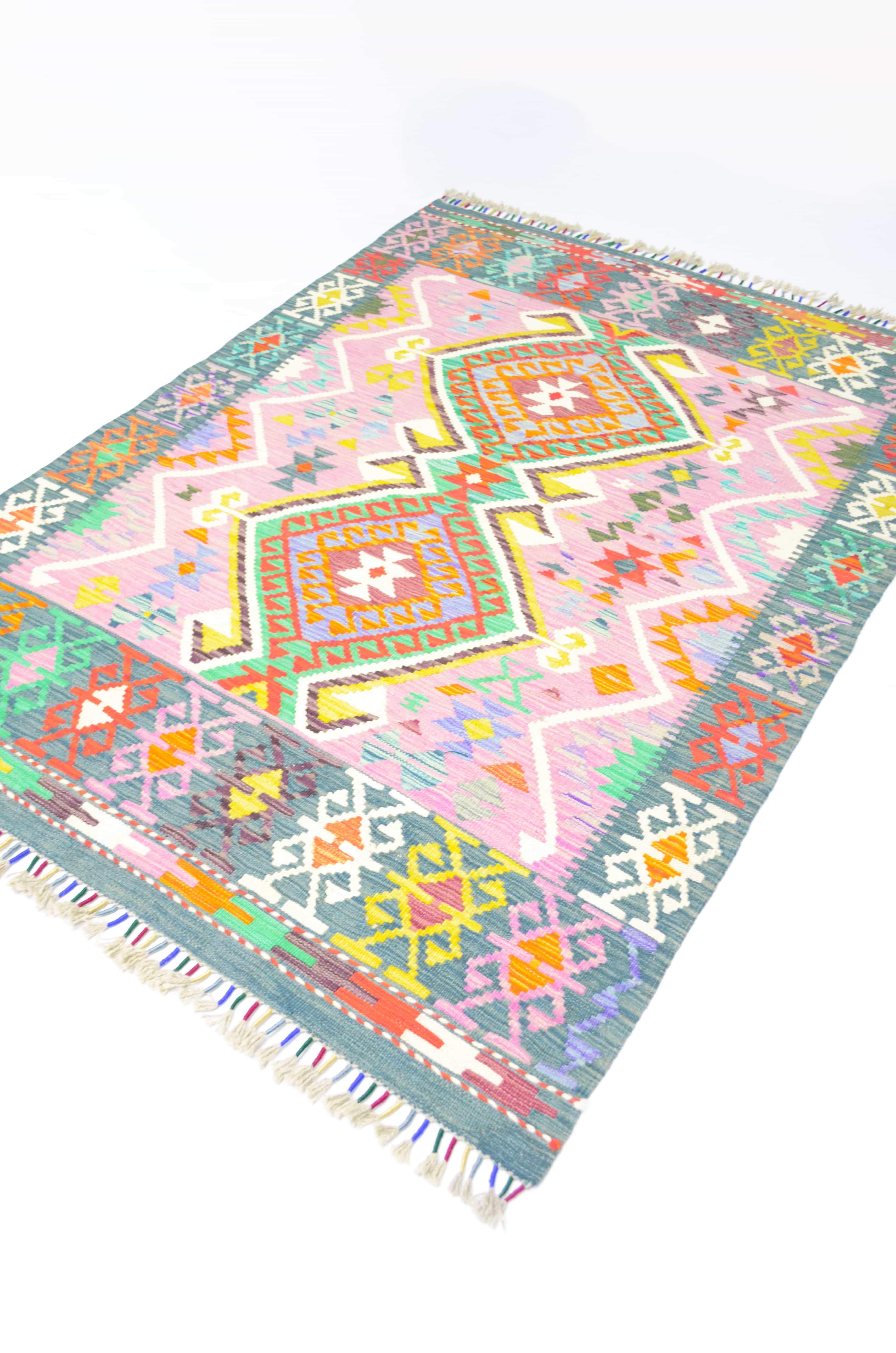 Yün İplikten El Dokuma Eflatun Renk Afgan Kilim 124x176 cm (2.18 m²)