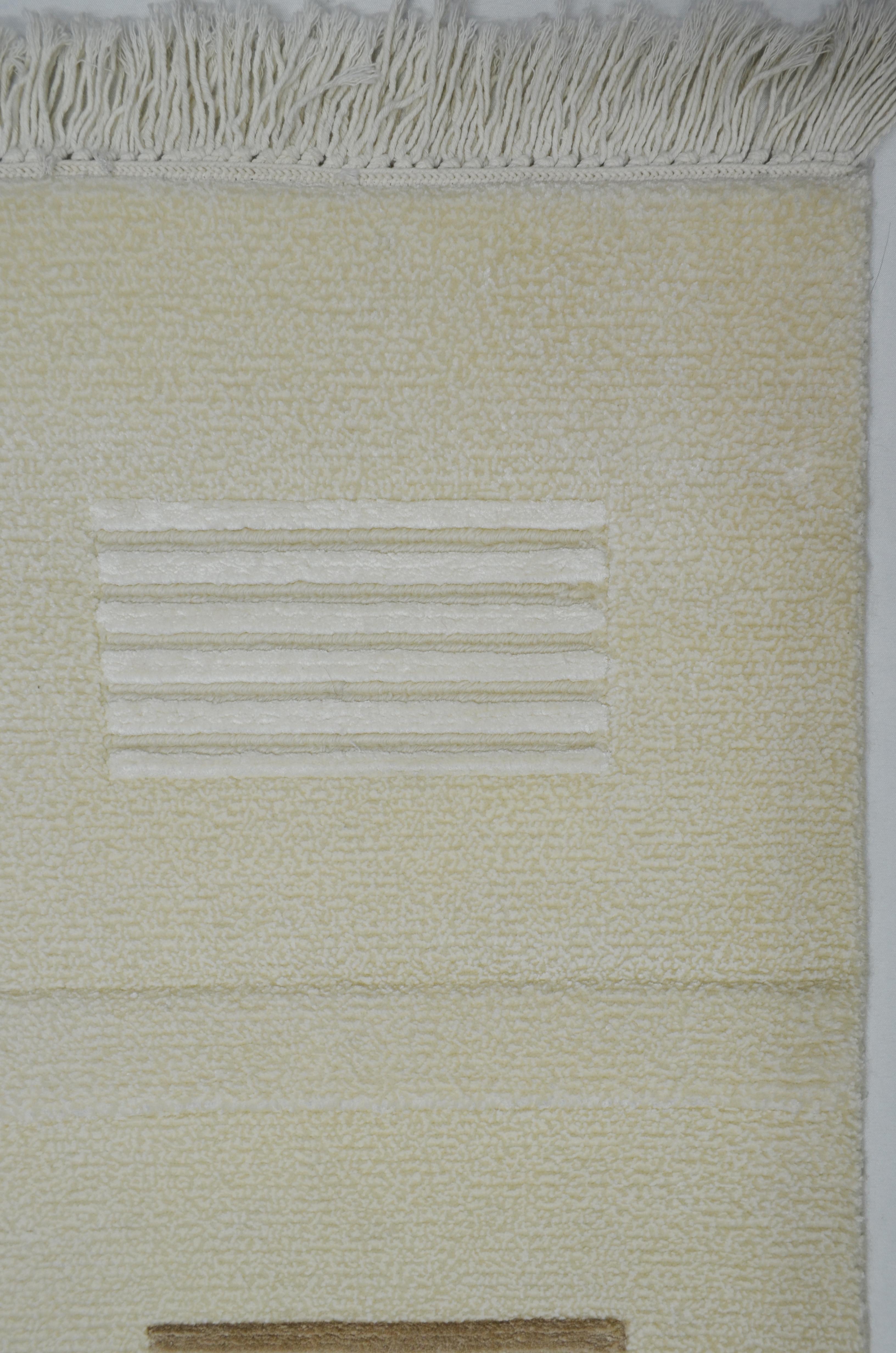 Yüksek Kalite Yünden El Dokuma Krem Renk Nepal Halısı 80x150 cm (1.2 m²)