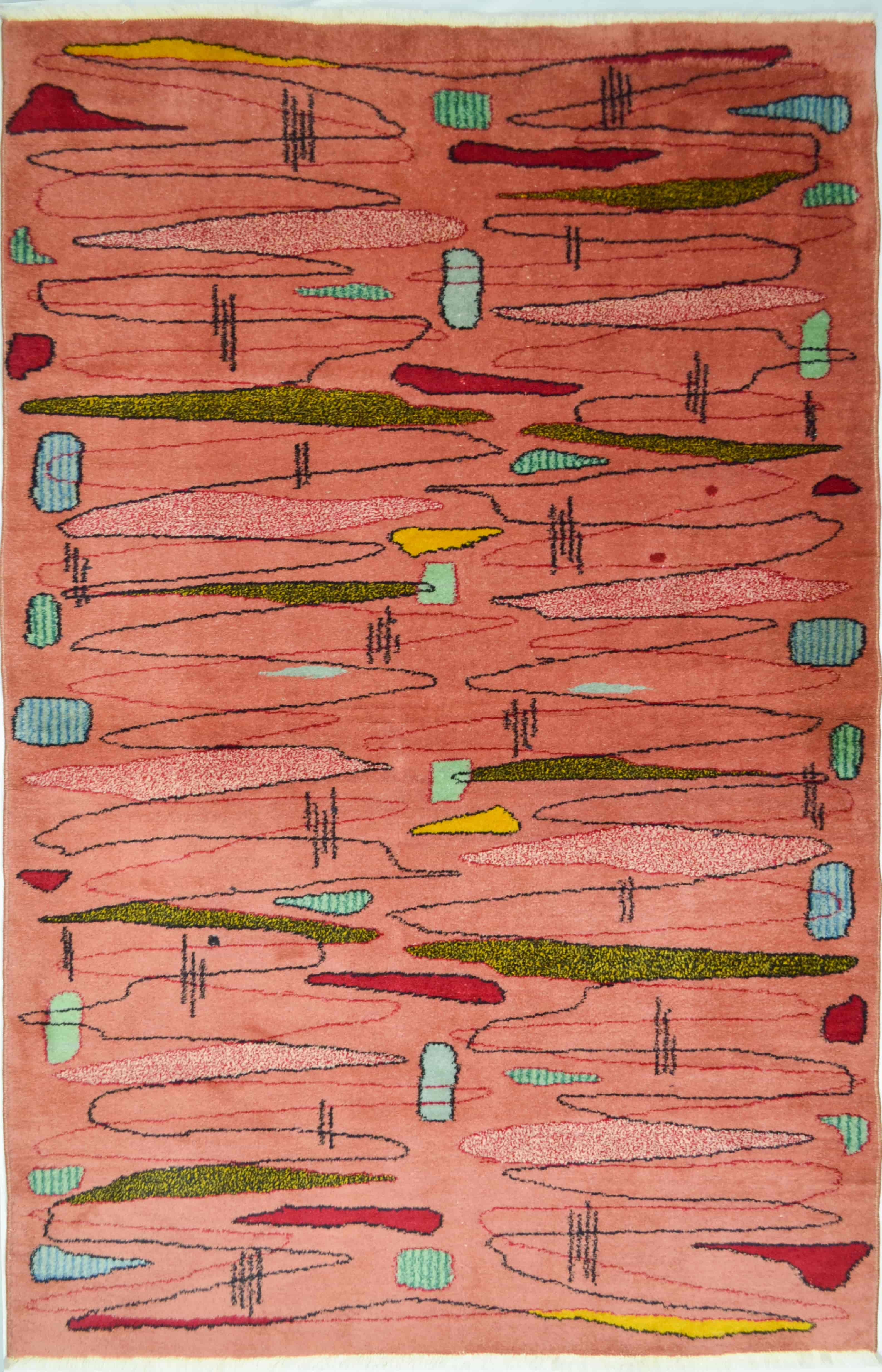 Zeki Müren Tasarımı Pembe Renk ve Geometrik Desenli Isparta Halısı 123x211 cm (2.60 m²)