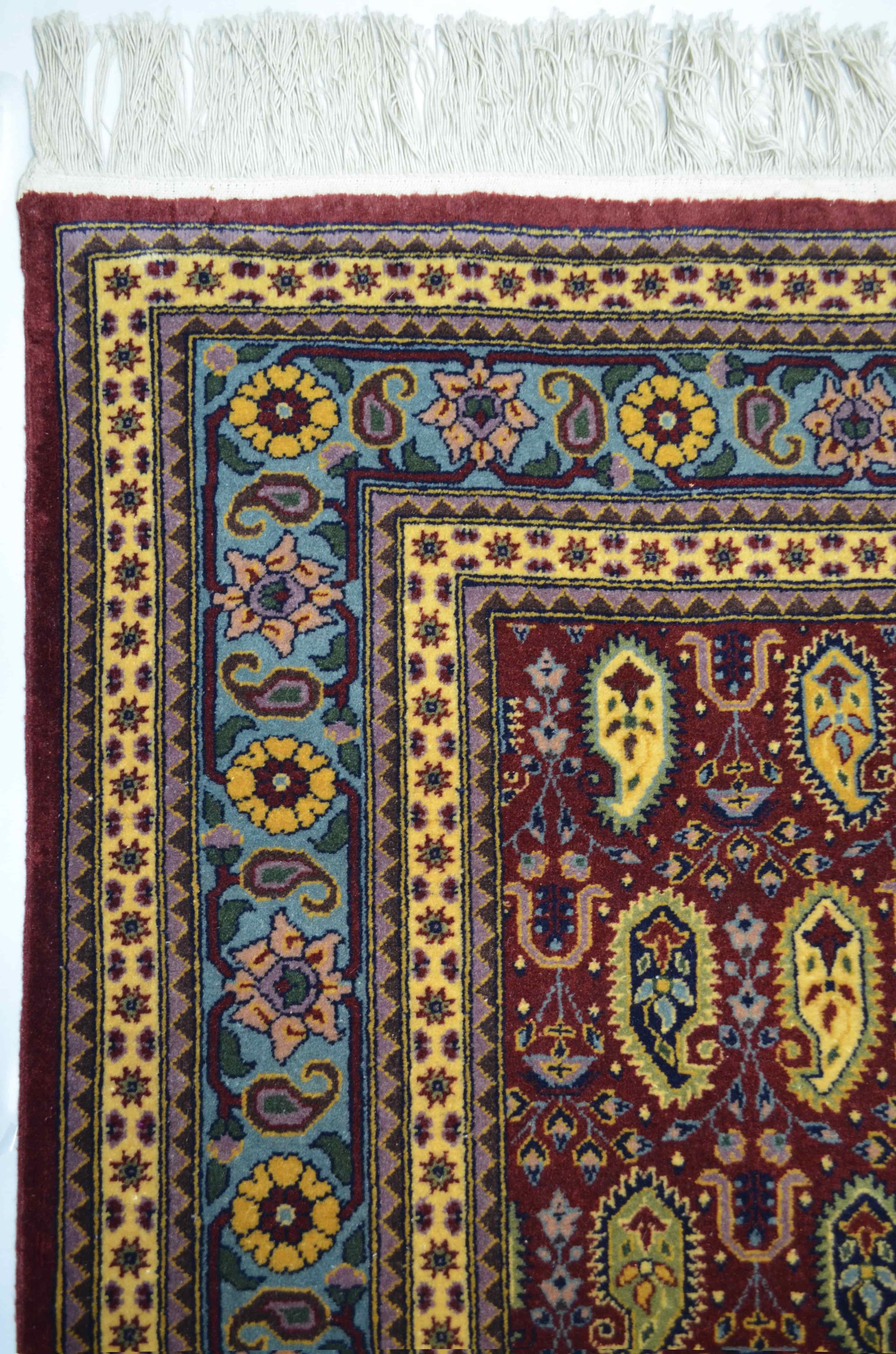 Şal Desenli Bordo ve Altın Renk Yünden El Dokuma Hereke Halısı 125x185 cm (2.31 m²)