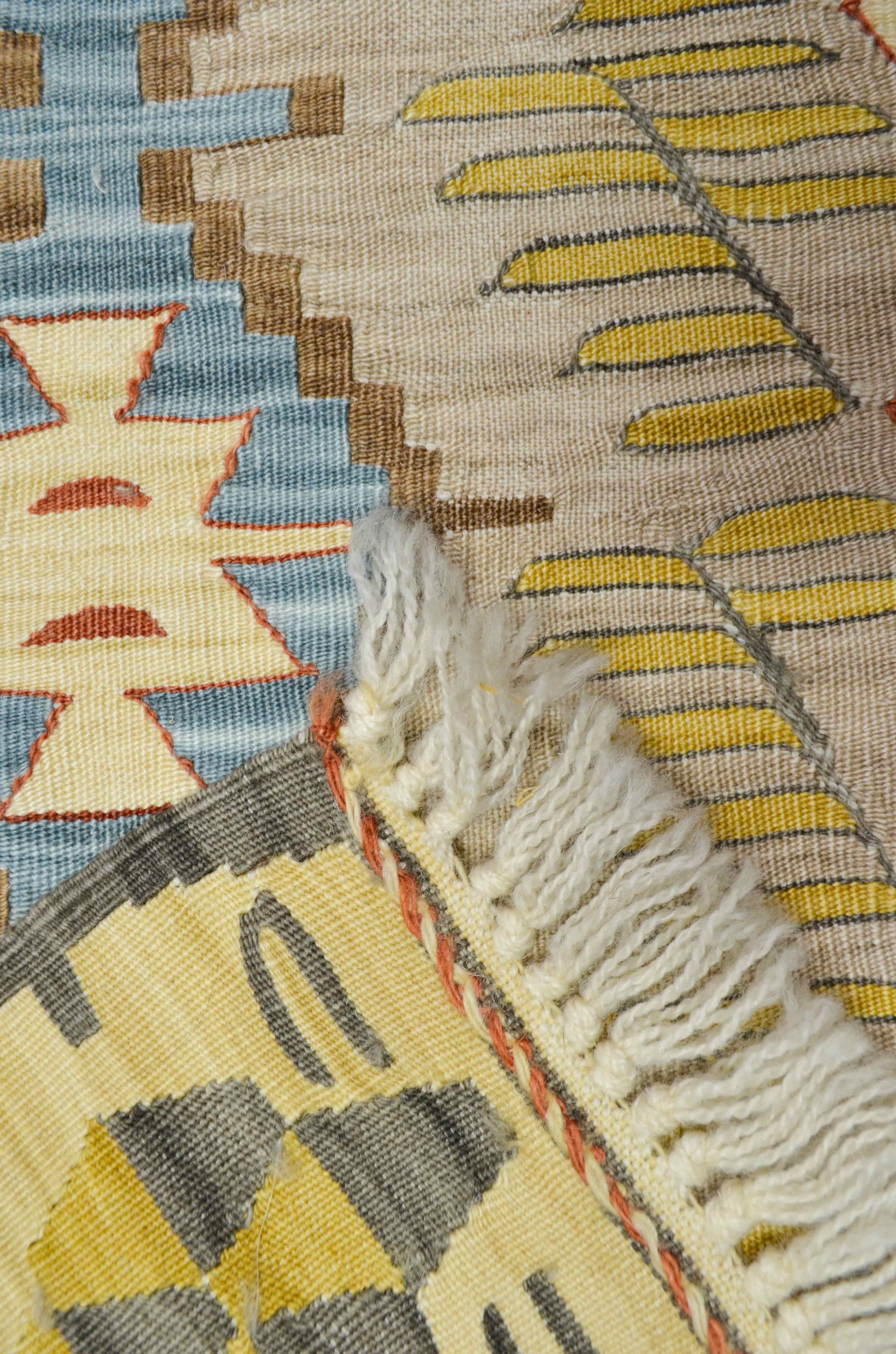 El Dokuma Sarı ve Mavi Renk Uşak Kilim Yolluk 60x170 cm (1,02 m²)