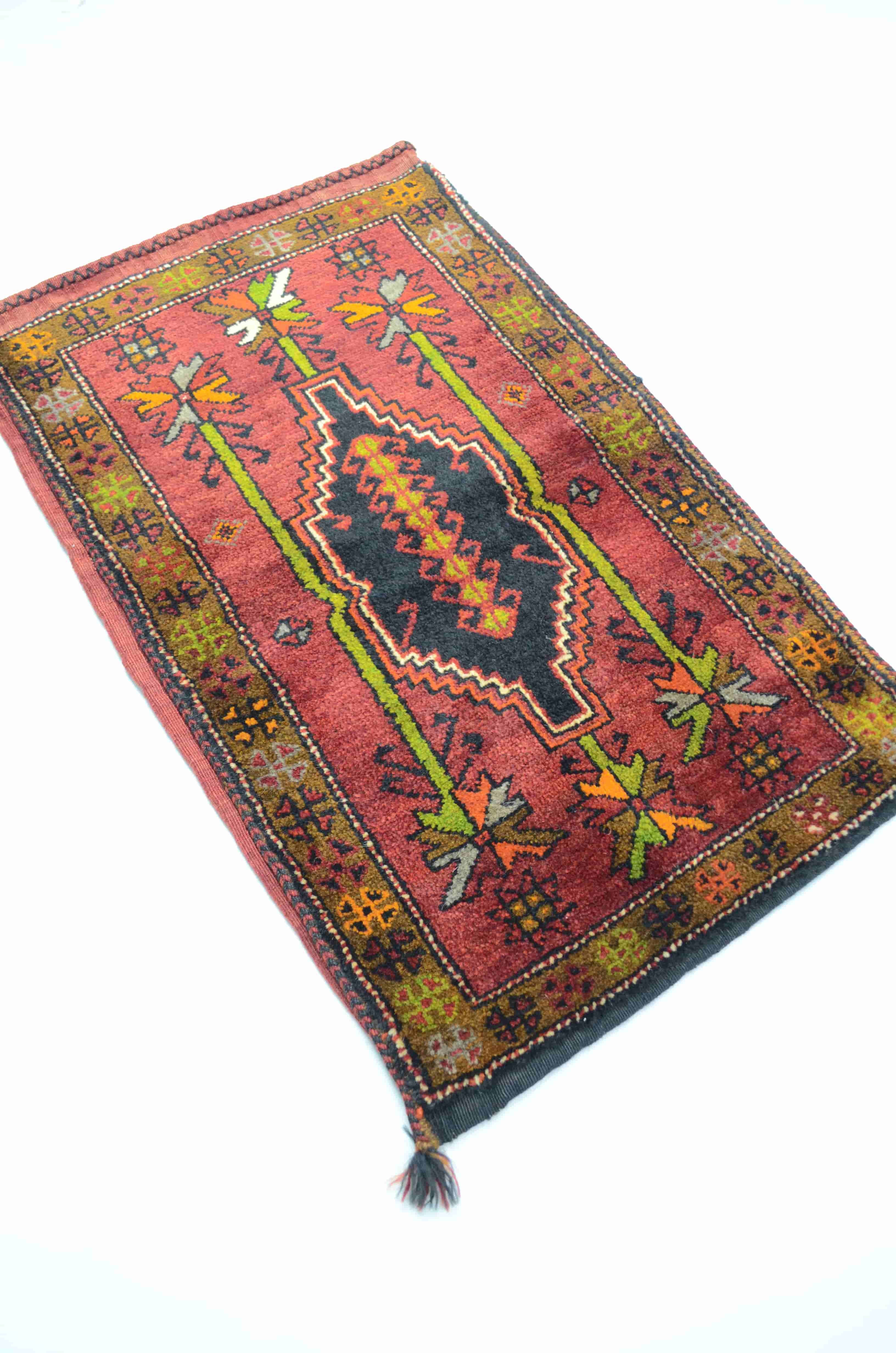 Vintage Sivas Kangal El Dokuma Kırmızı Renk Yün Yastık Kilim 58x94 cm (0,55 m²)