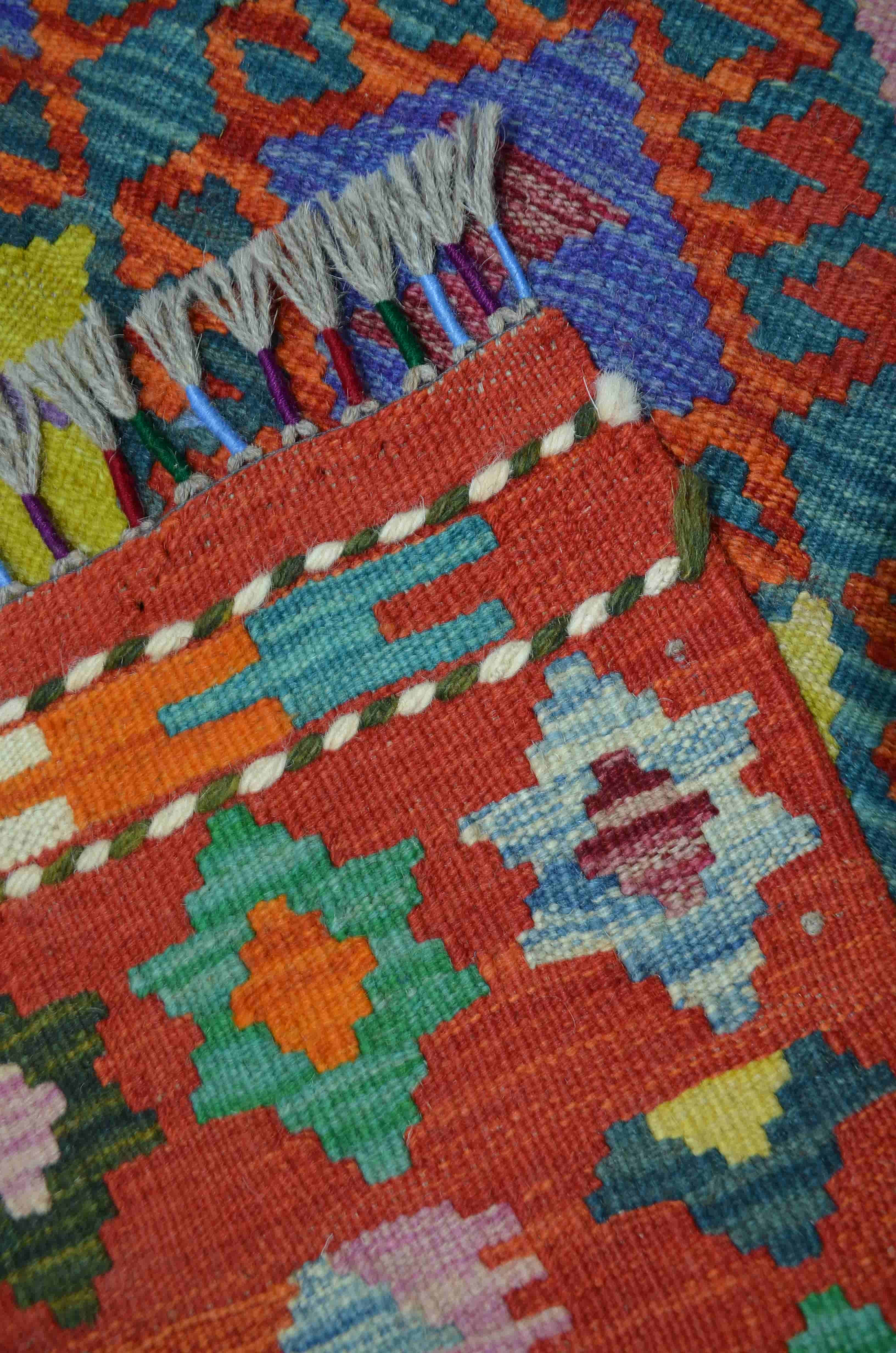 Yün İplikten El Dokuma Kırmızı Renk Afgan Kilim 100x150 cm (1.5 m²)