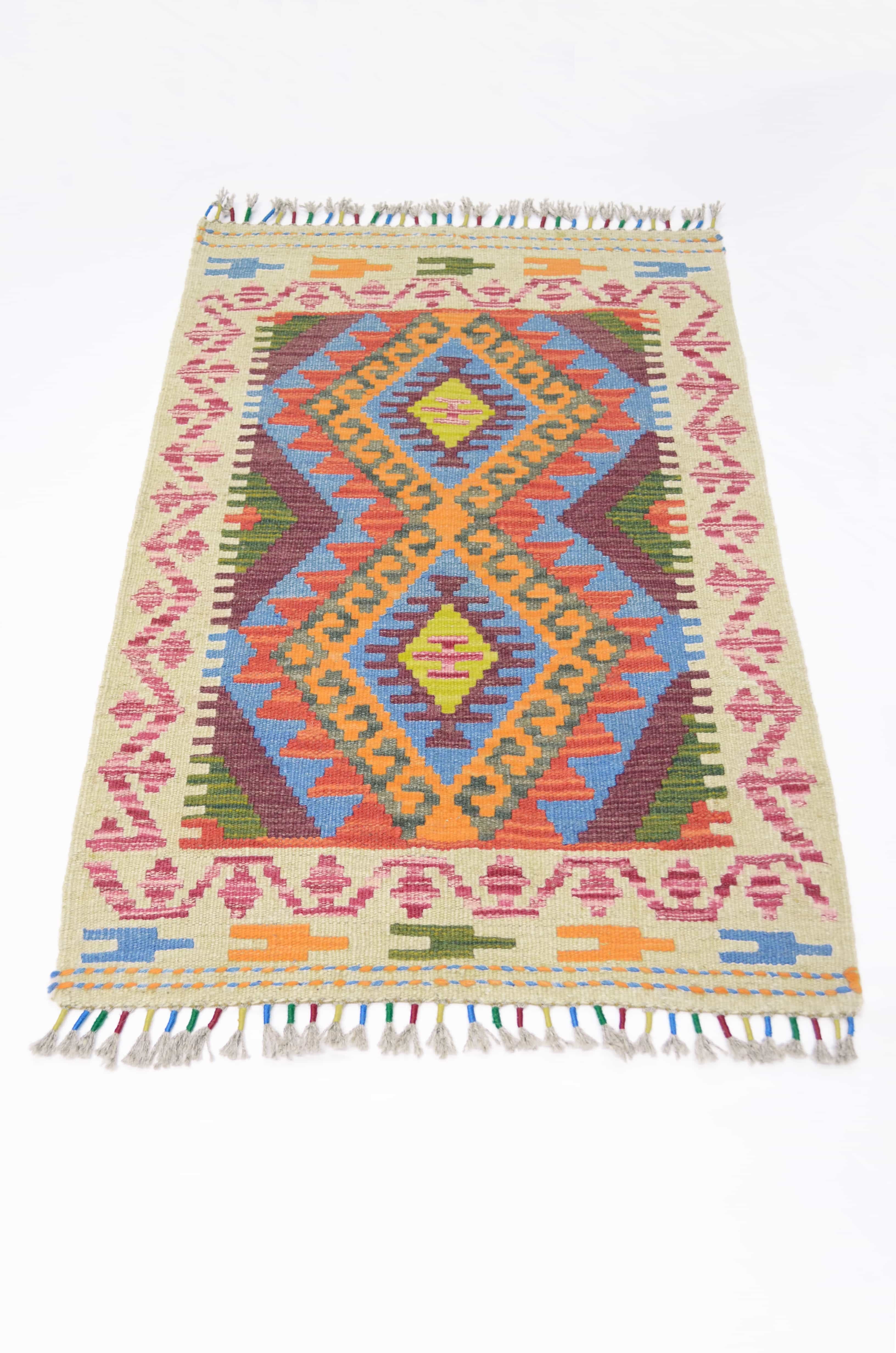 Yün İplikten El Dokuma Afgan Kilim 63x97 cm (0.61 m²)