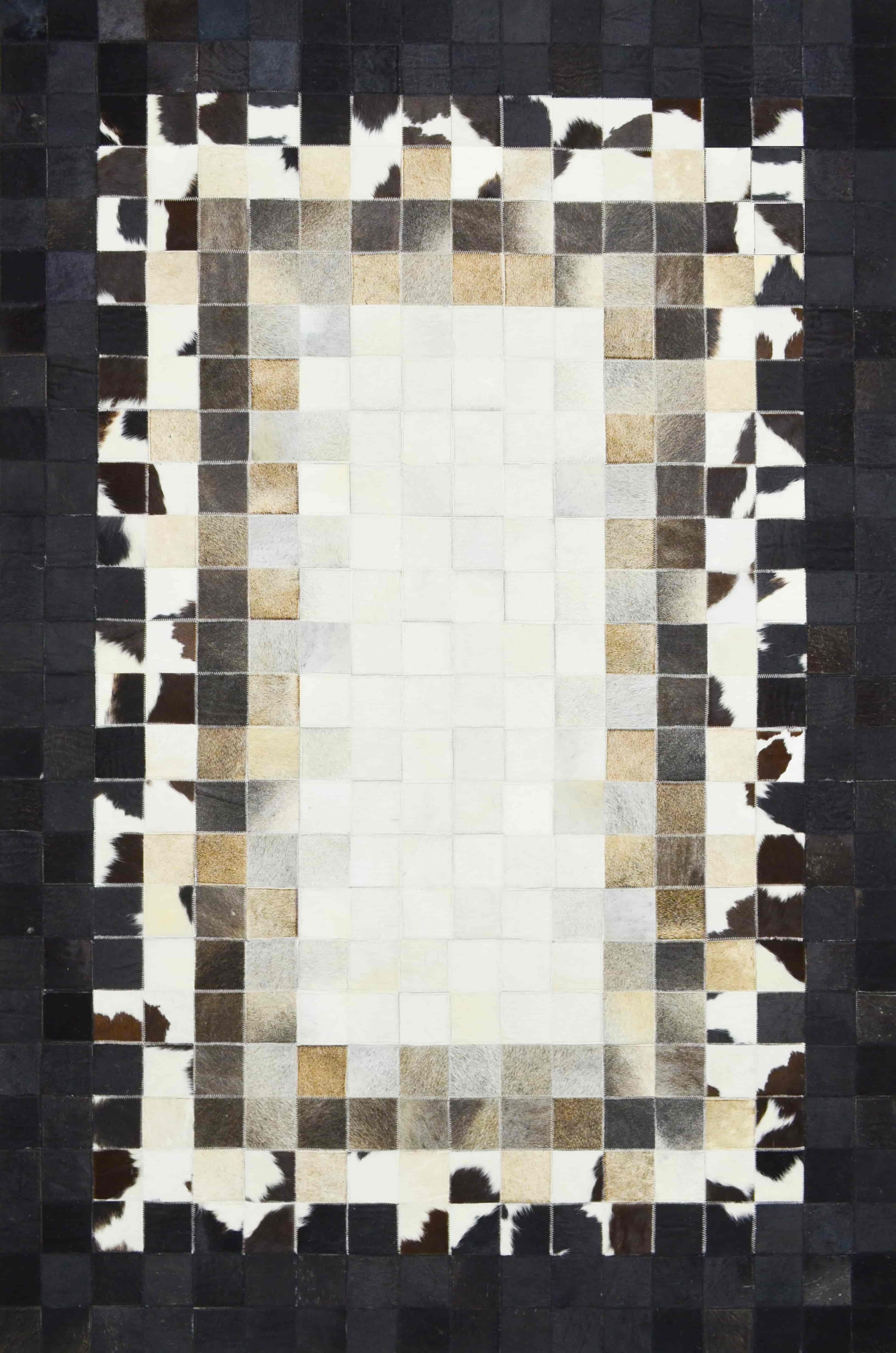 Beyaz ve Siyah Renk Ombre Geçişli Deri Patchwork Halı 120x180 cm (2,16 m²)