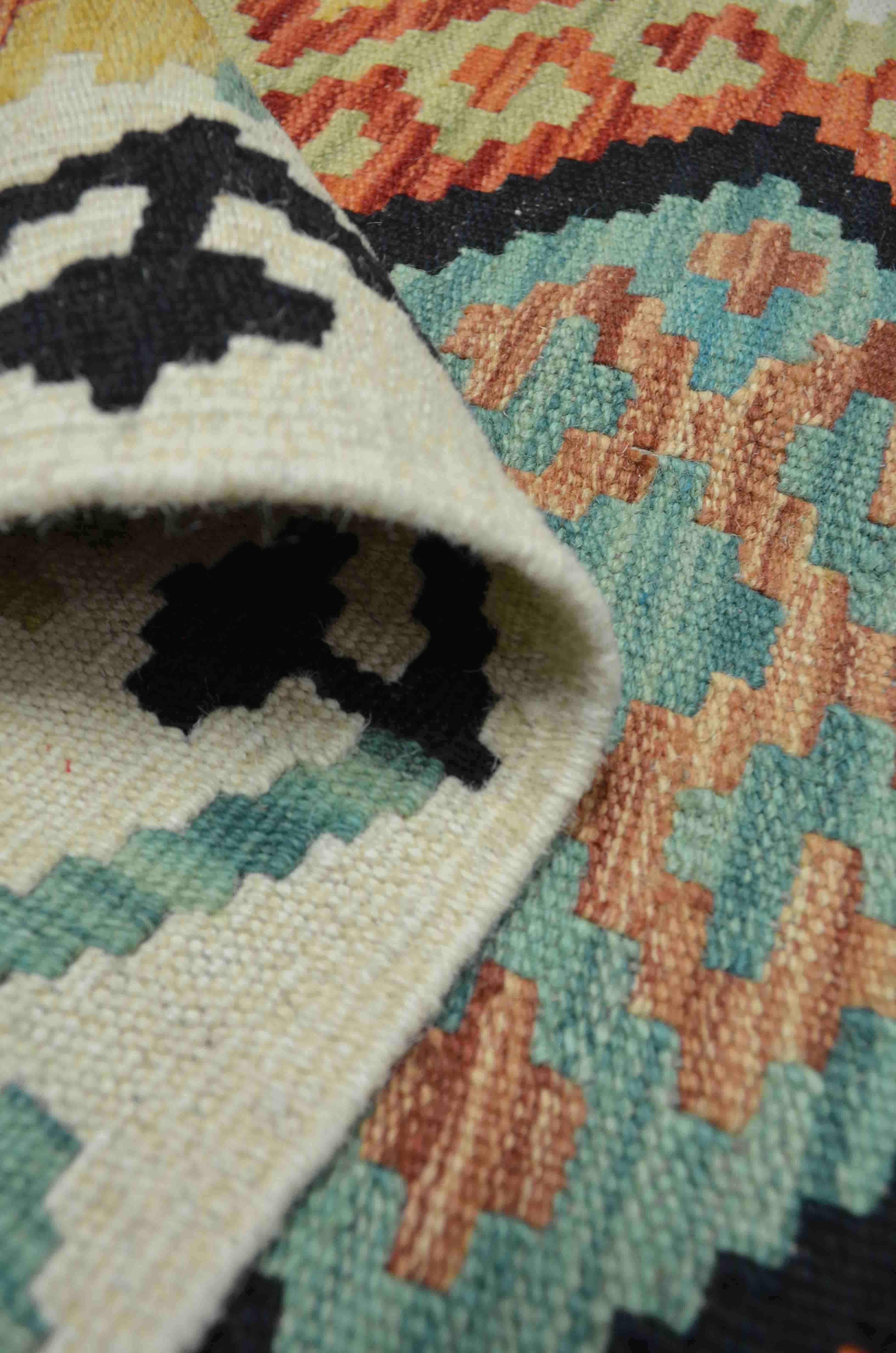 Yün İplikten El Dokuma Turuncu Afgan Kilim Yolluk 65x192 cm (1.25 m²)