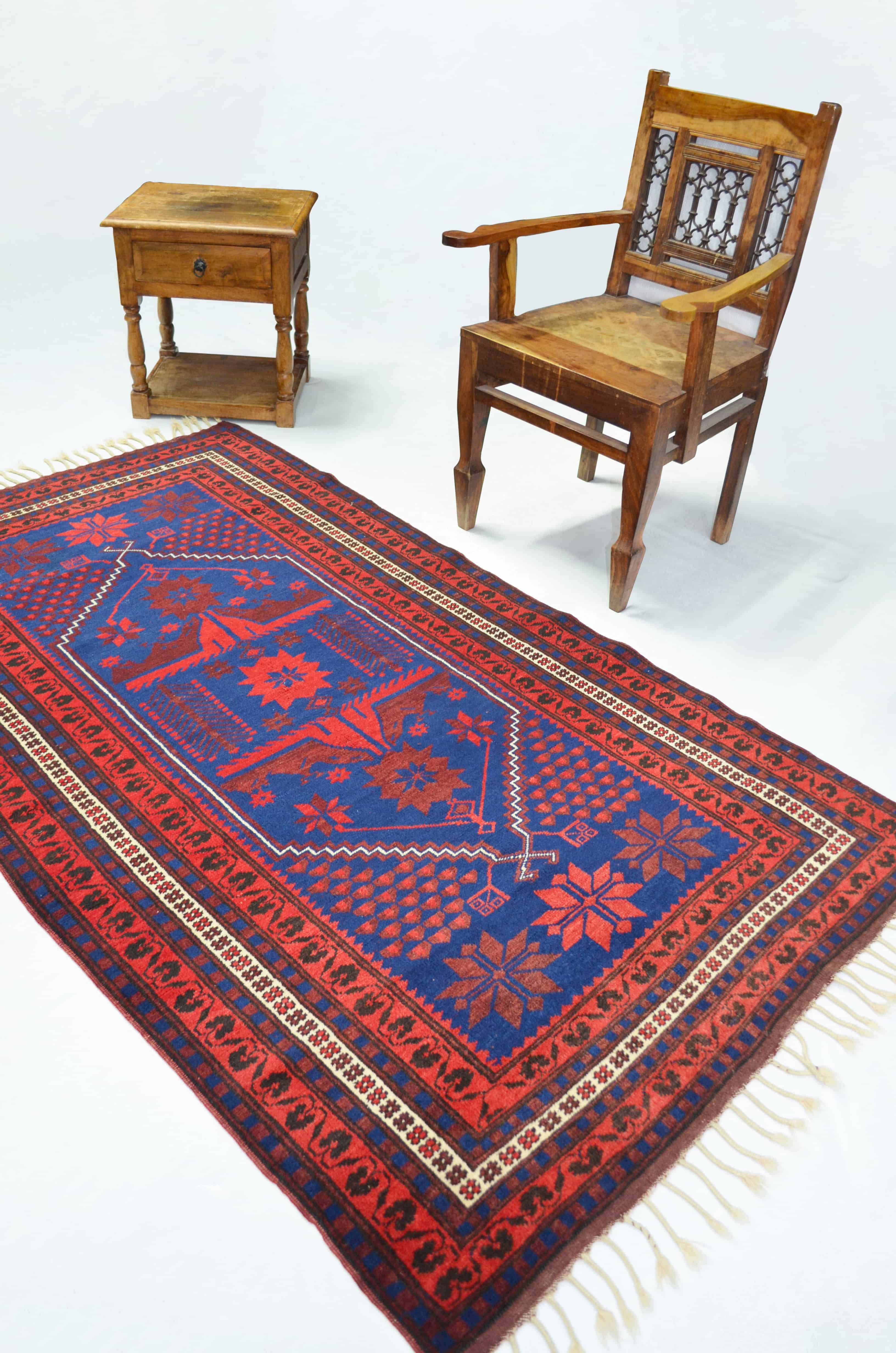 El Dokuma Lacivert Kırmızı Renk Yağcıbedir Halısı 133x194 cm (2.19 m²)