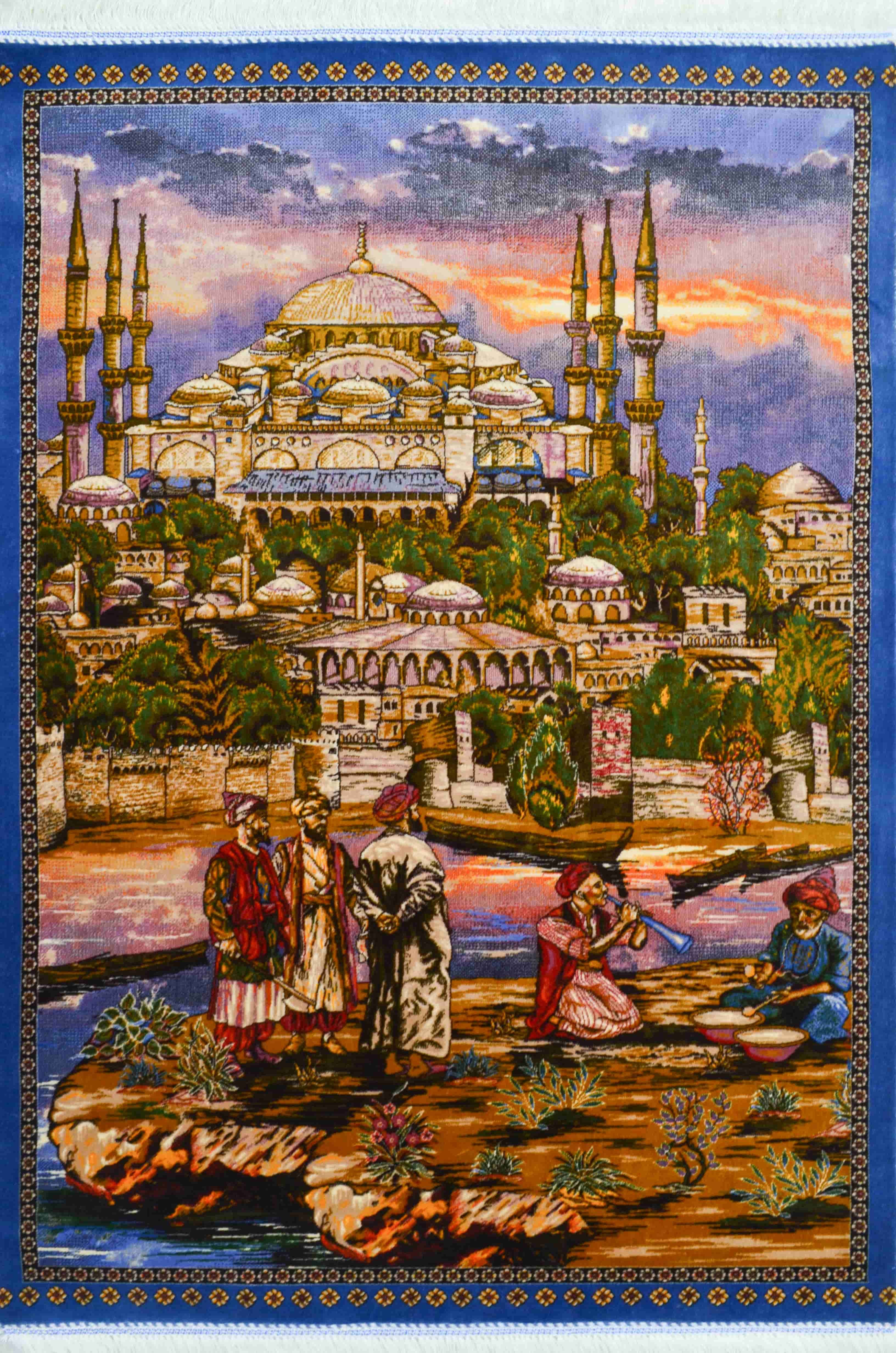 Bambu İplikten Dokuma Sultanahmet Camii Tasvirli İran Duvar Halısı (60x90 cm)