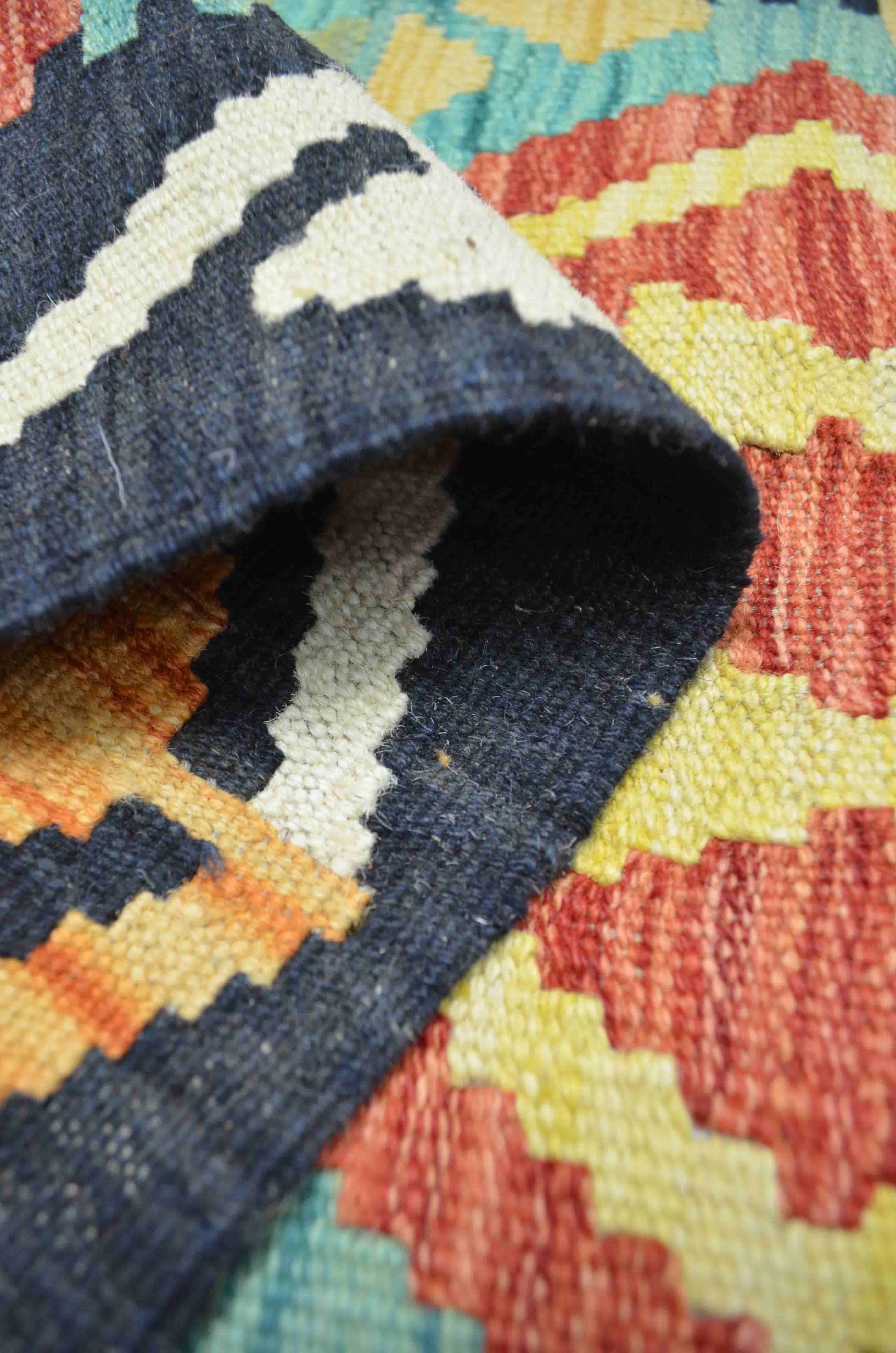 Yün İplikten El Dokuma Afgan Kilim Yolluk 62x195 cm (1.21 m²)