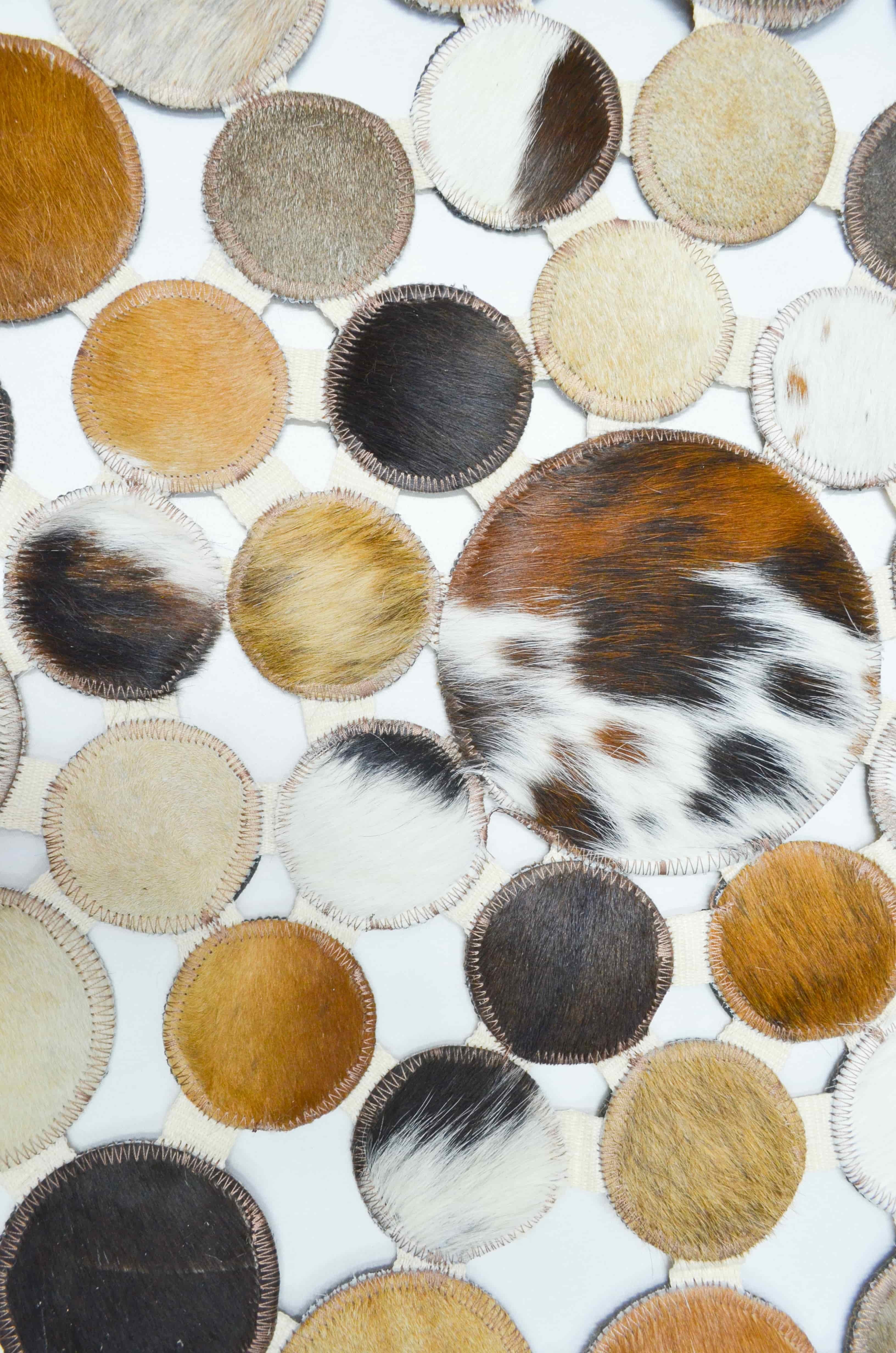 Dore Renk Yuvarlak Deri Patchwork Halı 160x160 cm (2,56 m²)