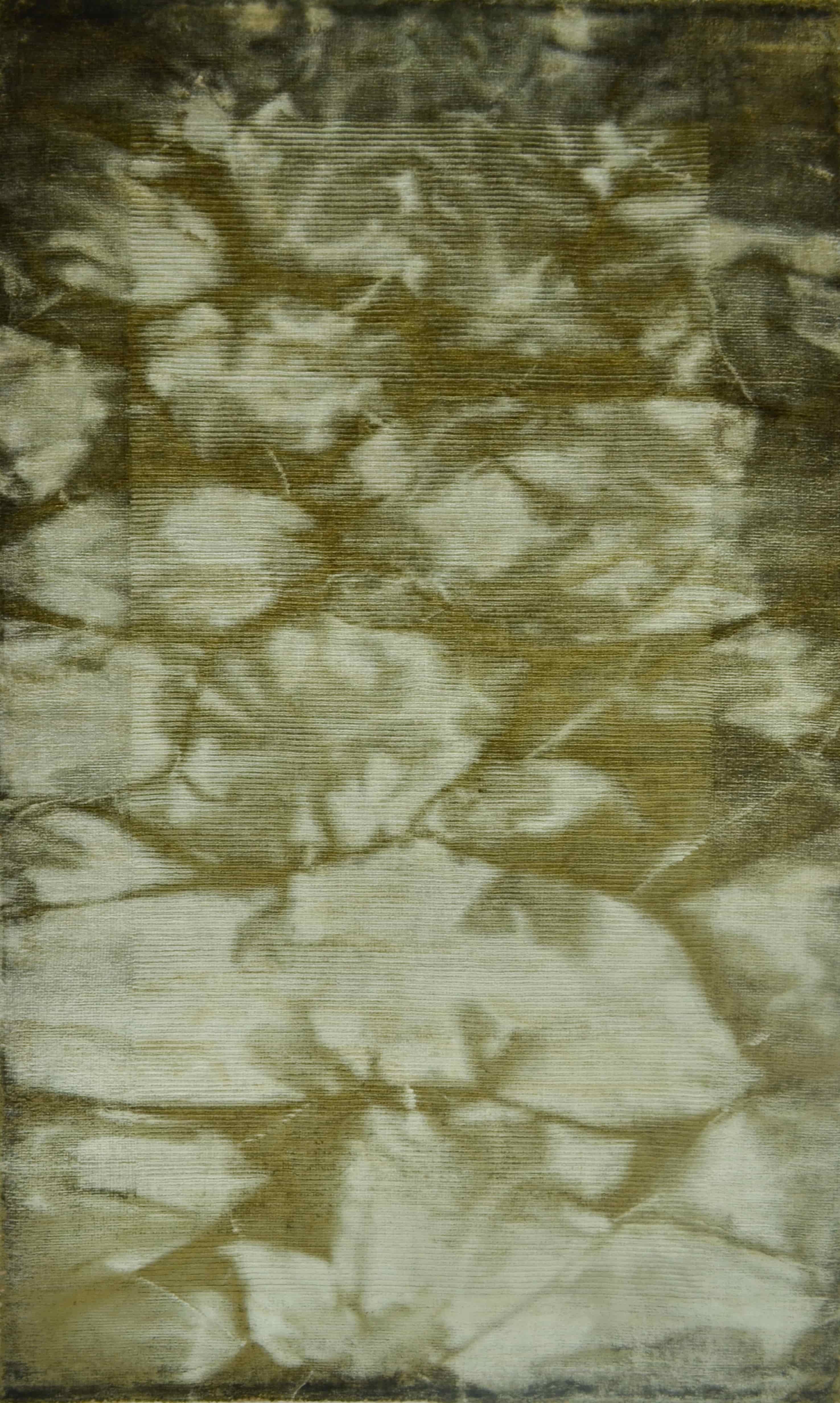 Nüans Haki Renk Ebruli Desenli Parlak Tuşeli El Dokuma Halı 80x150 cm (1.2 m²)