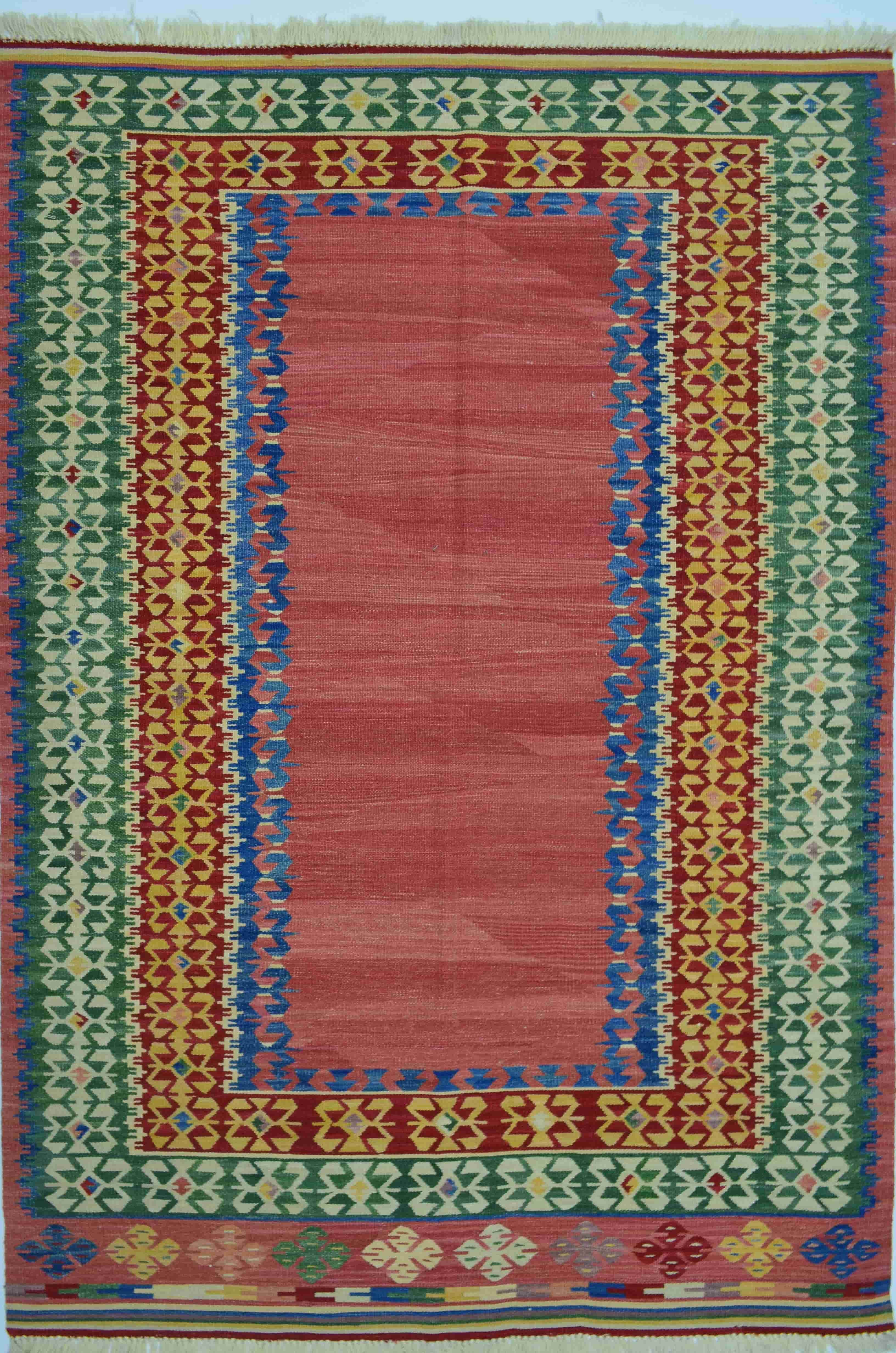 El Dokuma Renkli Kirmen Yünü ve Doğal Kök Boya Kilim 120x180 cm (2.16 m²)